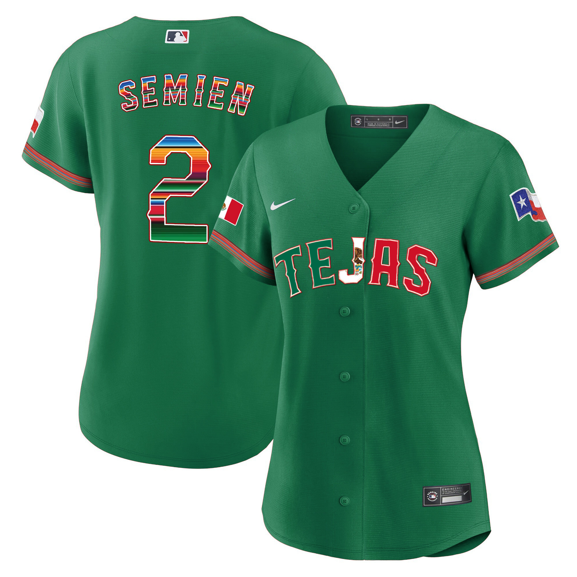 Marcus Semien Women's Texas Rangers Mexico Flag Green Jersey - All Stitched