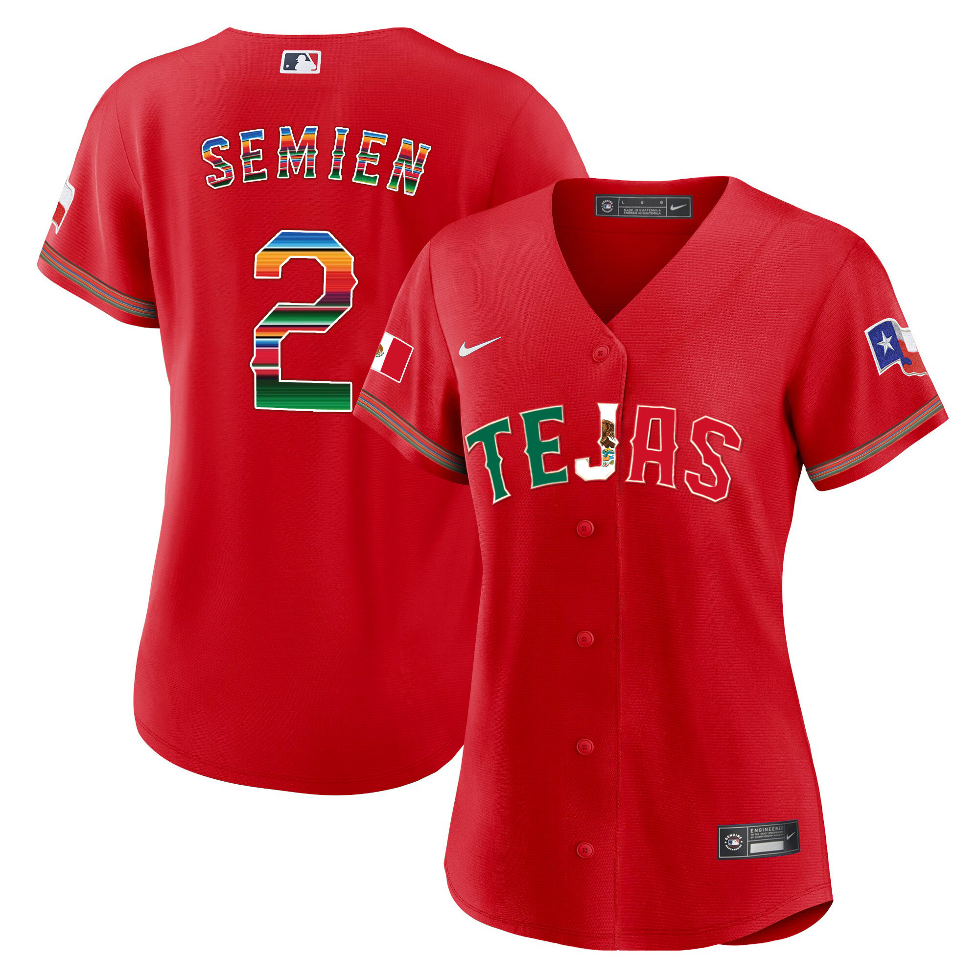 Marcus Semien Women's Texas Rangers Mexico Flag Red Jersey - All Stitched