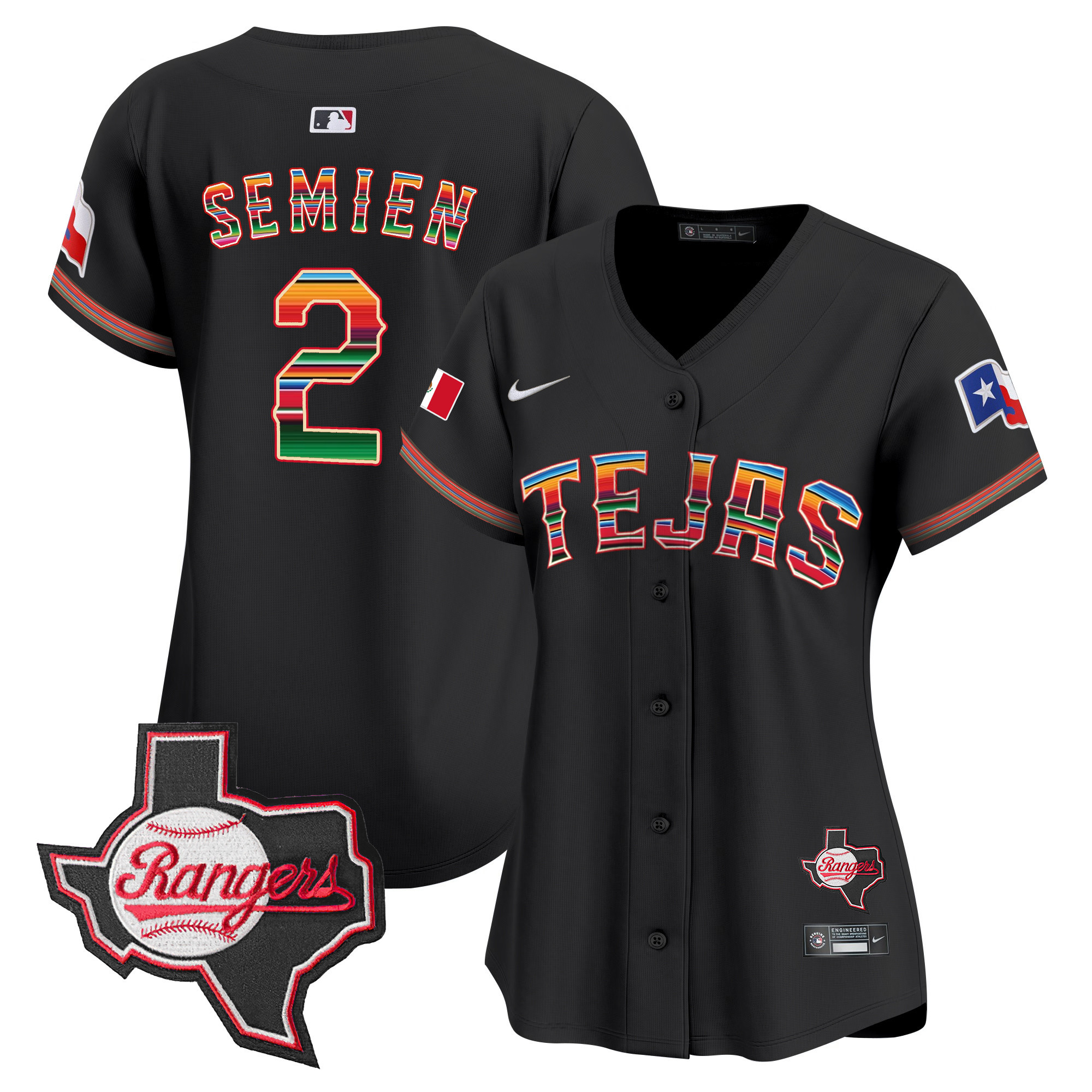 Marcus Semien Women's Texas Rangers Mexico Texas Patch Vapor Premier Limited Black Jersey - All Stitched