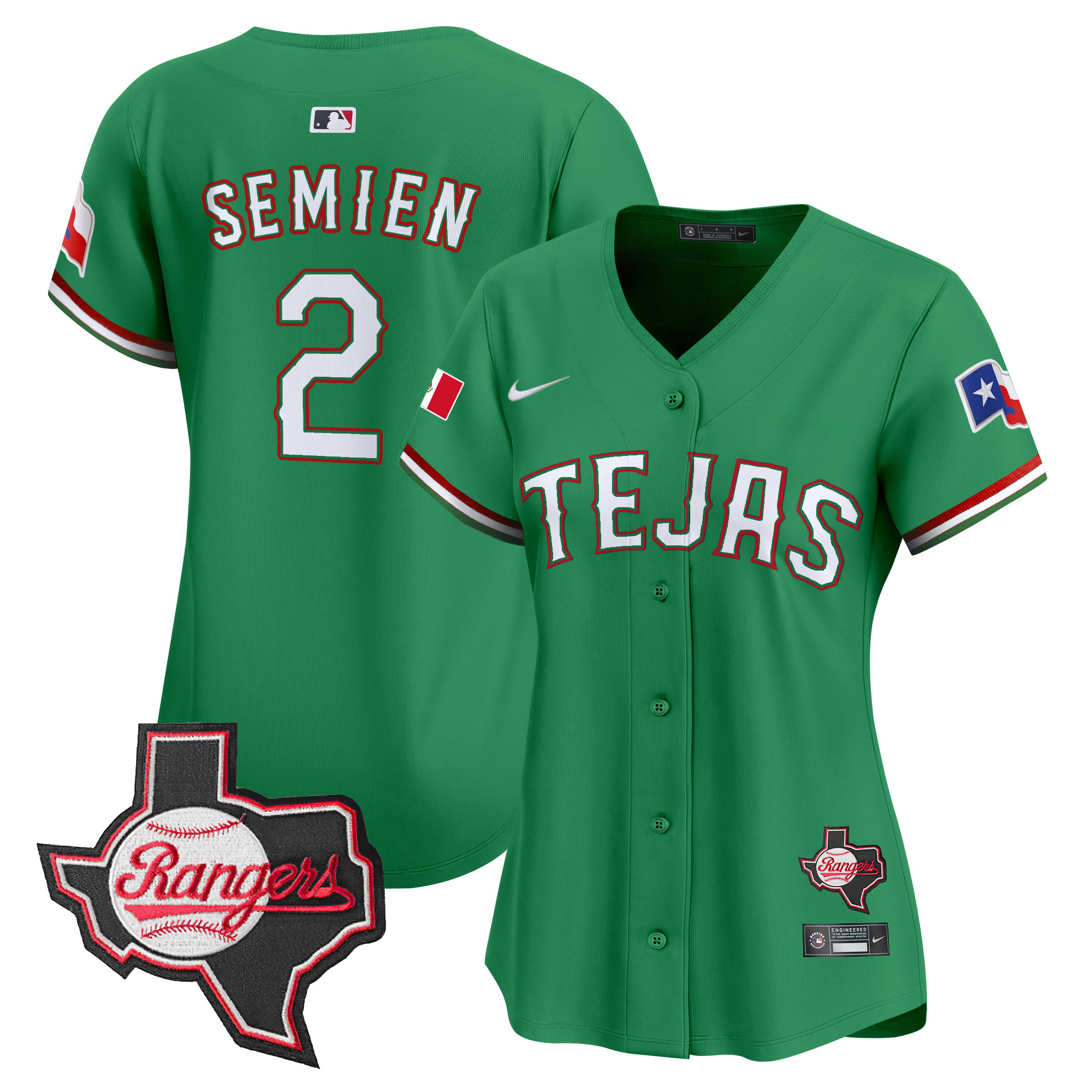 Marcus Semien Women's Texas Rangers Mexico Texas Patch Vapor Premier Limited Green Jersey - All Stitched