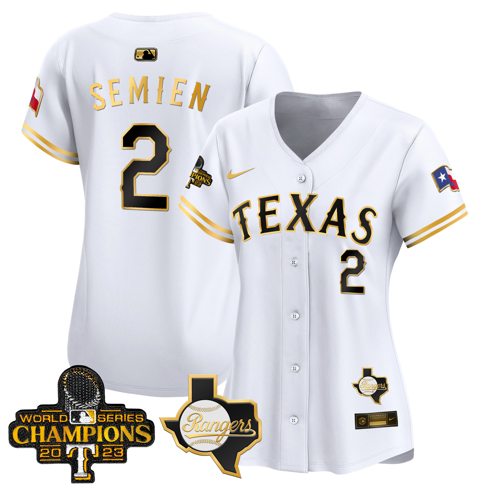 Marcus Semien Women's Texas Rangers World Series Champions Vapor Premier Limited V2 White Gold Jersey - All Stitched
