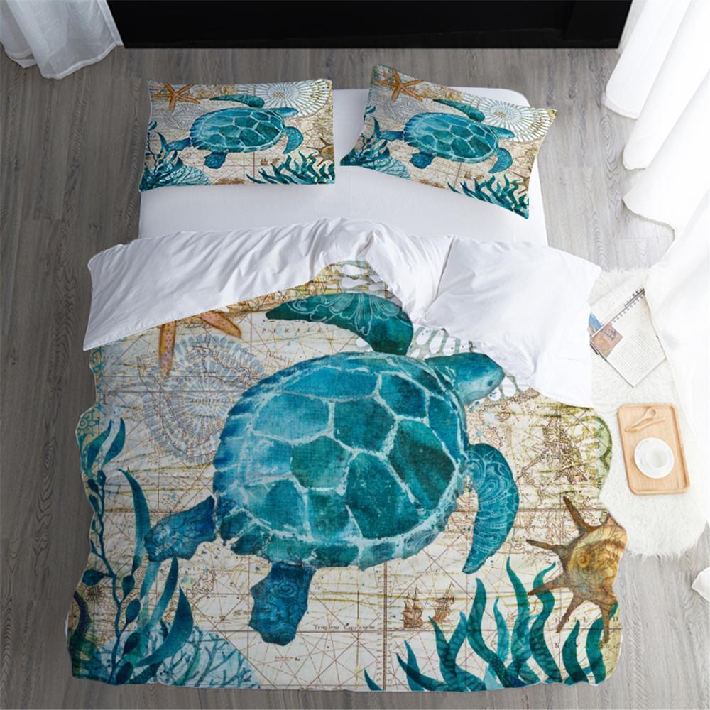 Marine Blueea Turtle 3D Customized Duvet Cover Bedding Set