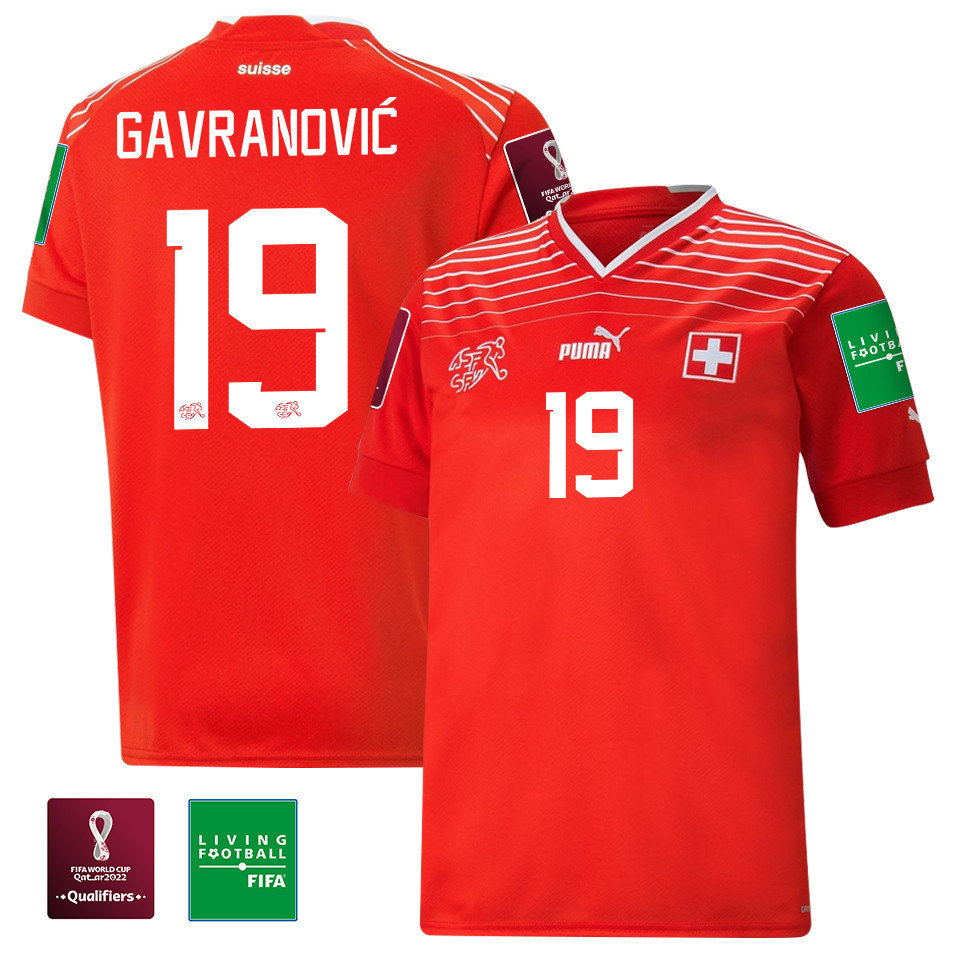 Mario Gavranovic 19 Switzerland National Team FIFA World Cup Qatar 2022 Patch – Home Men Soccer Jersey