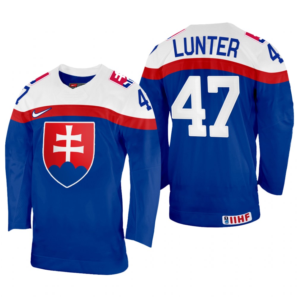 Mario Lunter Slovakia Blue Away Jersey 2022 IIHF World Championship