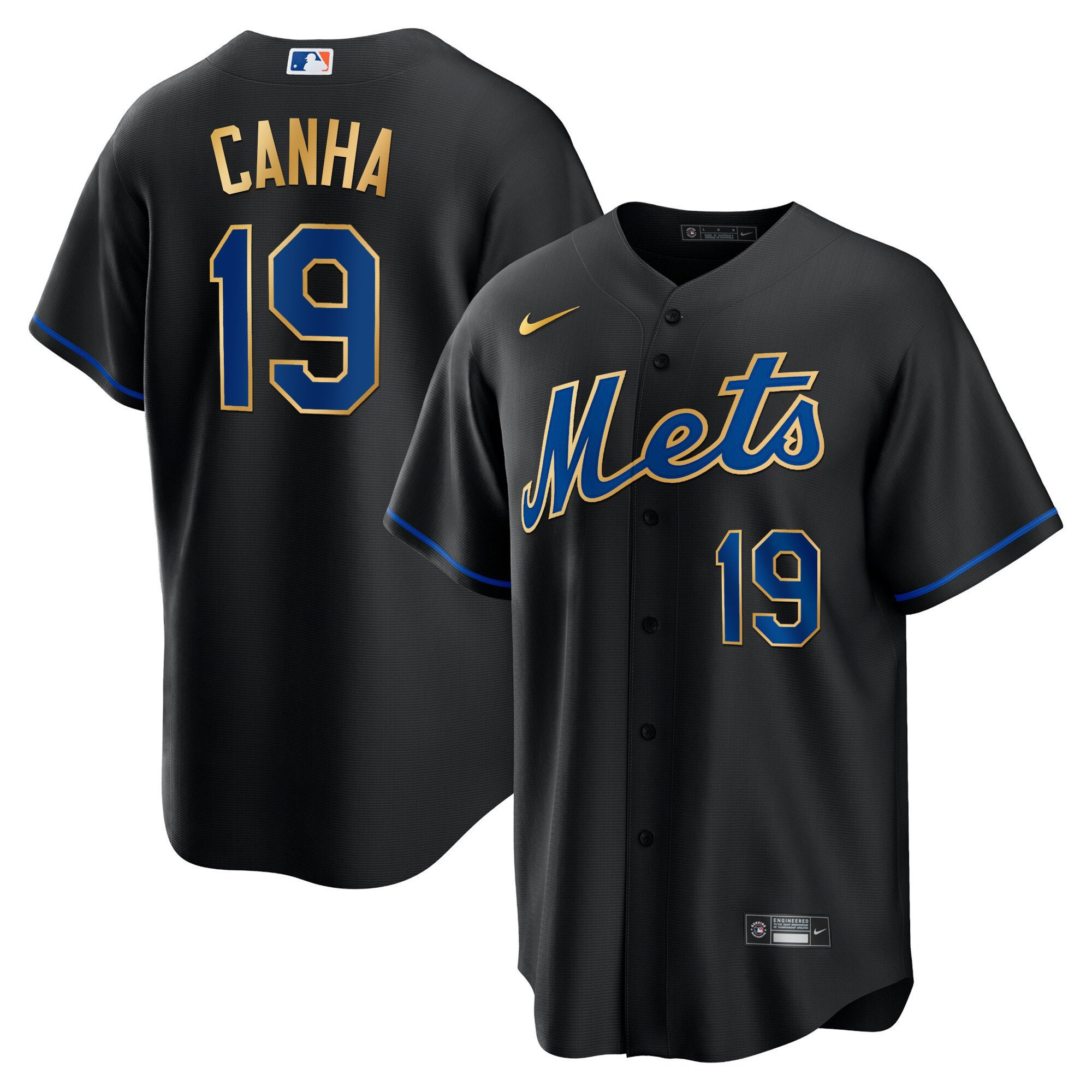 Mark Canha Men's New York Mets Gold Trim Cool Black Jersey - All Stitched