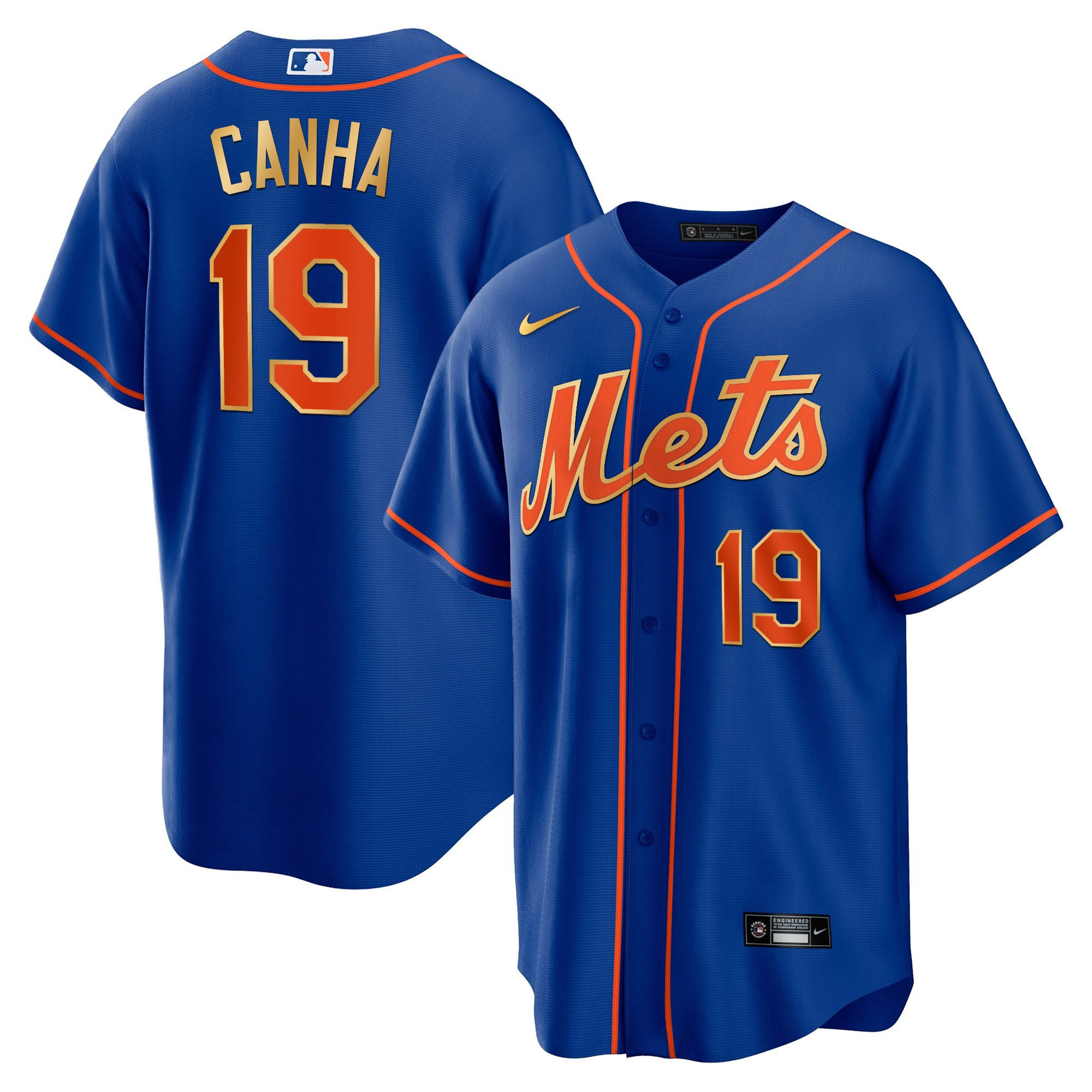 Mark Canha Men's New York Mets Gold Trim Cool Navy Jersey - All Stitched