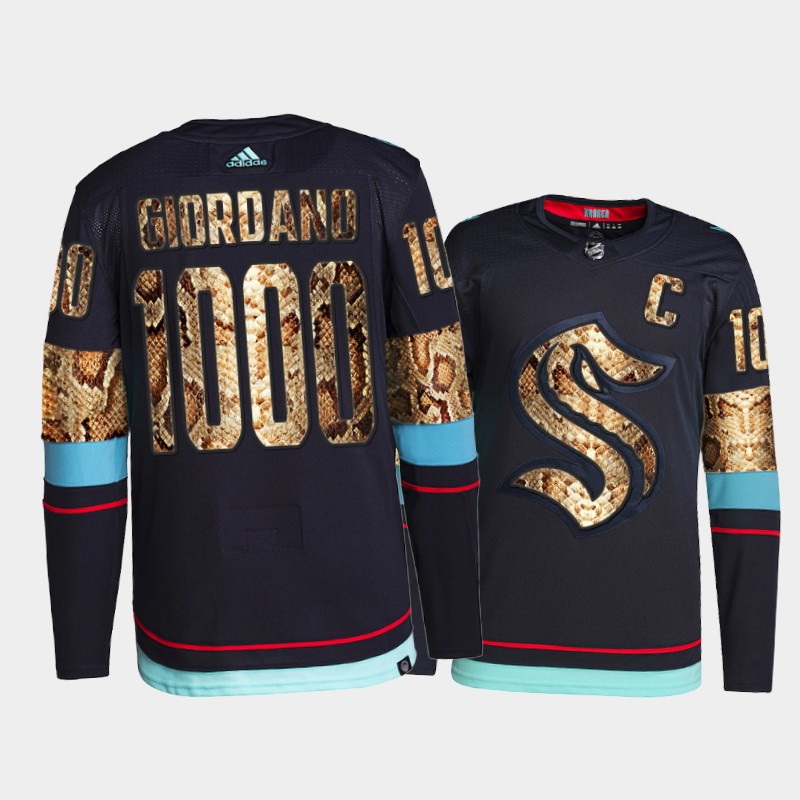 Mark Giordano Seattle Kraken 1000 Career Games Navy Golden Python Skin Jersey
