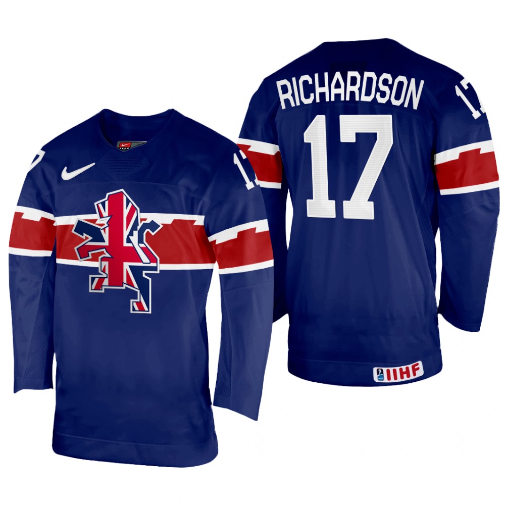 Mark Richardson Great Britain Navy Away Jersey 2022 IIHF World Championship