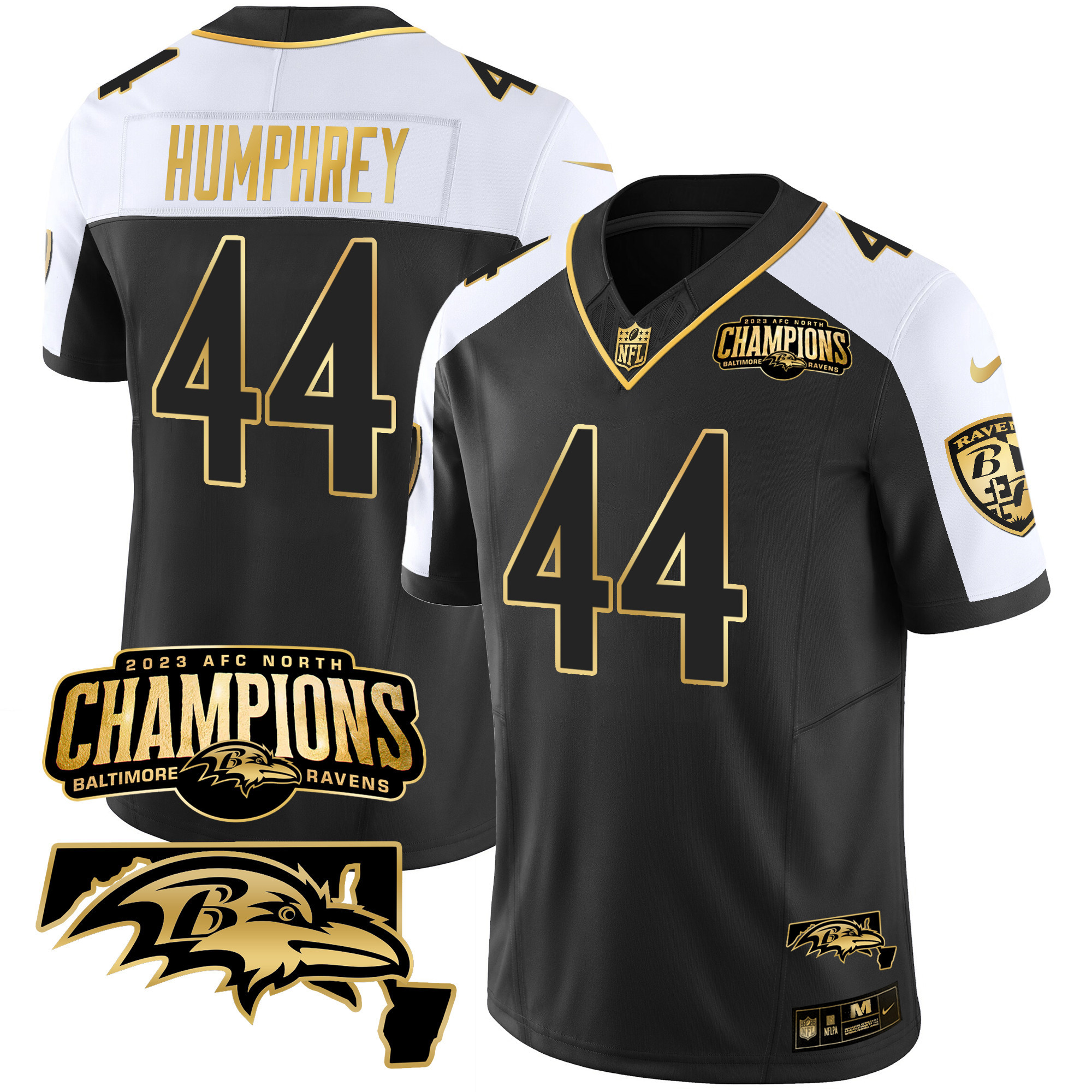 Marlon Humphrey Men's Baltimore Ravens 2023 Afc North Champions Maryland Patch Gold Vapor Alternate Jersey All Stitched