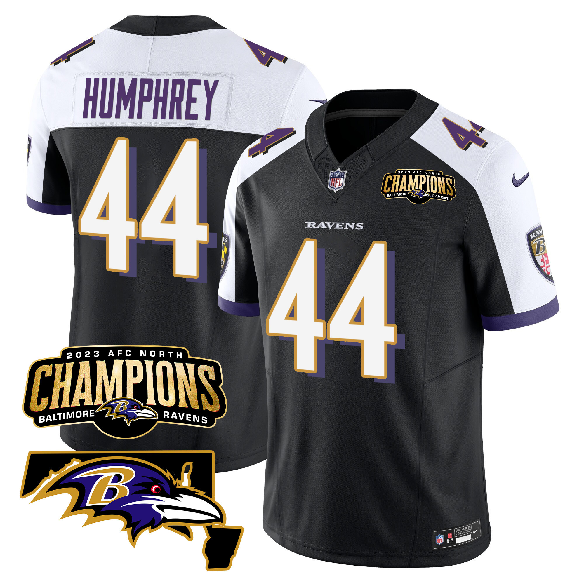 Marlon Humphrey Men's Baltimore Ravens 2023 Afc North Champions Maryland Patch Vapor Black Alternate Jersey All Stitched
