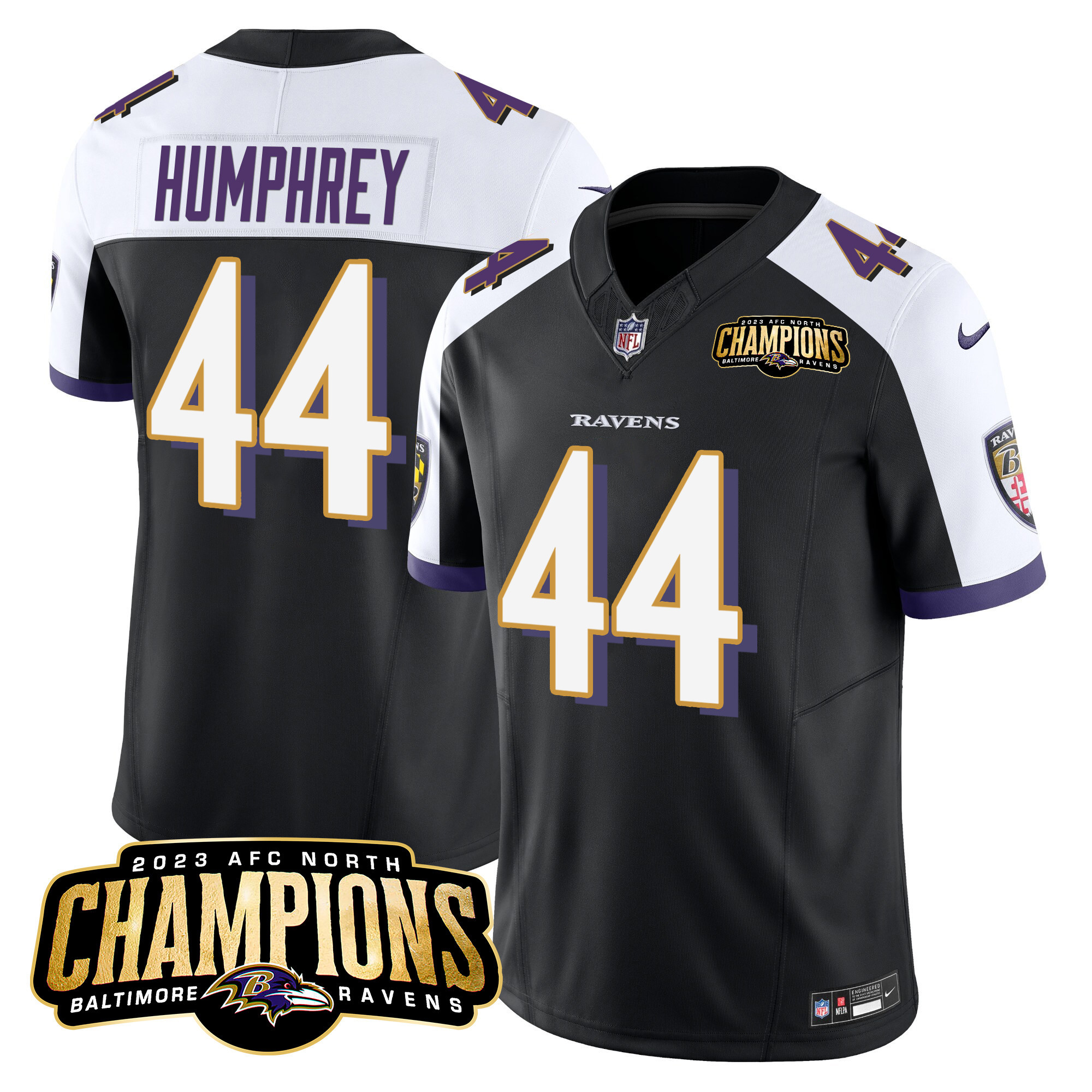 Marlon Humphrey Men's Baltimore Ravens 2023 Afc North Champions Patch Vapor Limited Black Alternate Jersey All Stitched