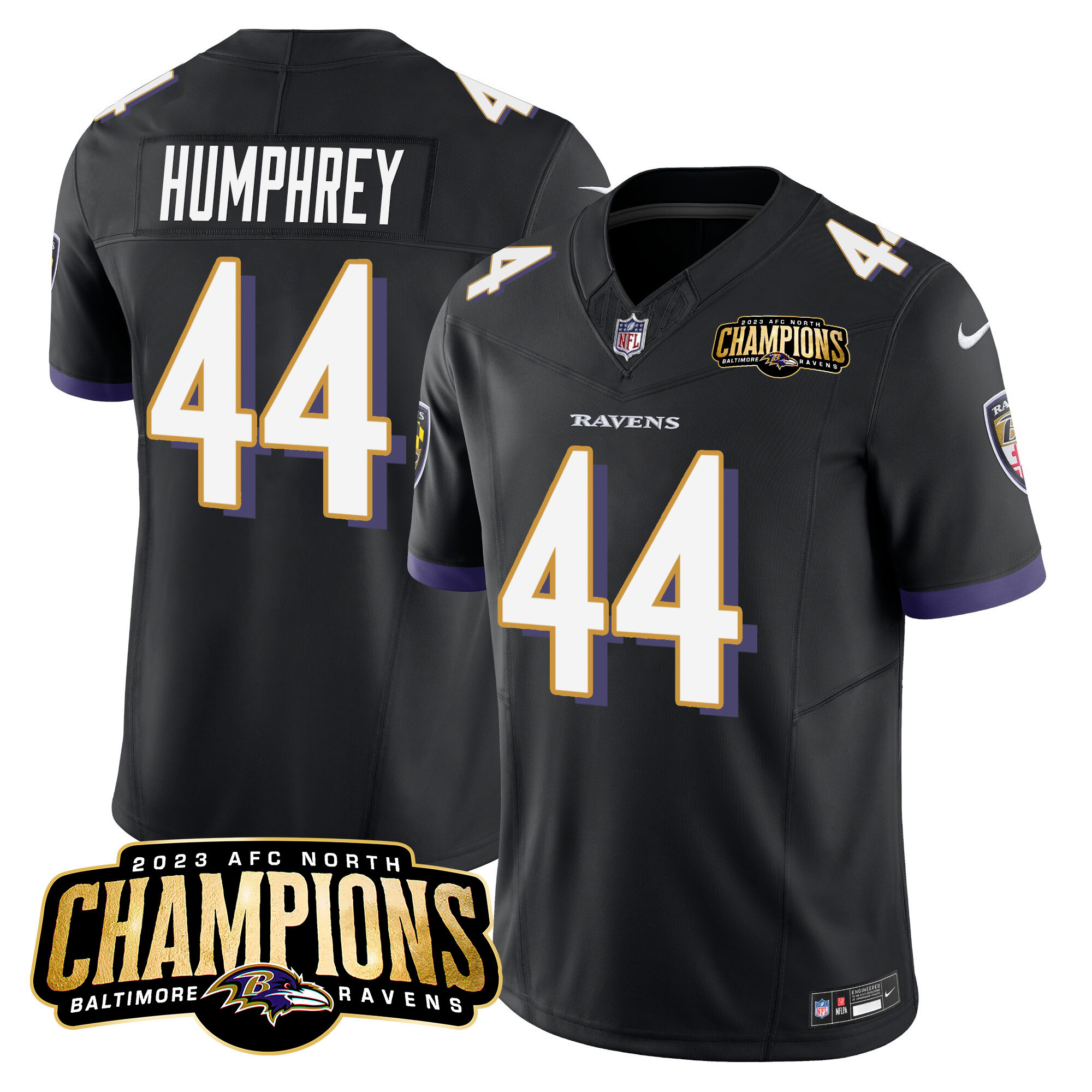 Marlon Humphrey Men's Baltimore Ravens 2023 Afc North Champions Patch Vapor Limited Black Jersey All Stitched