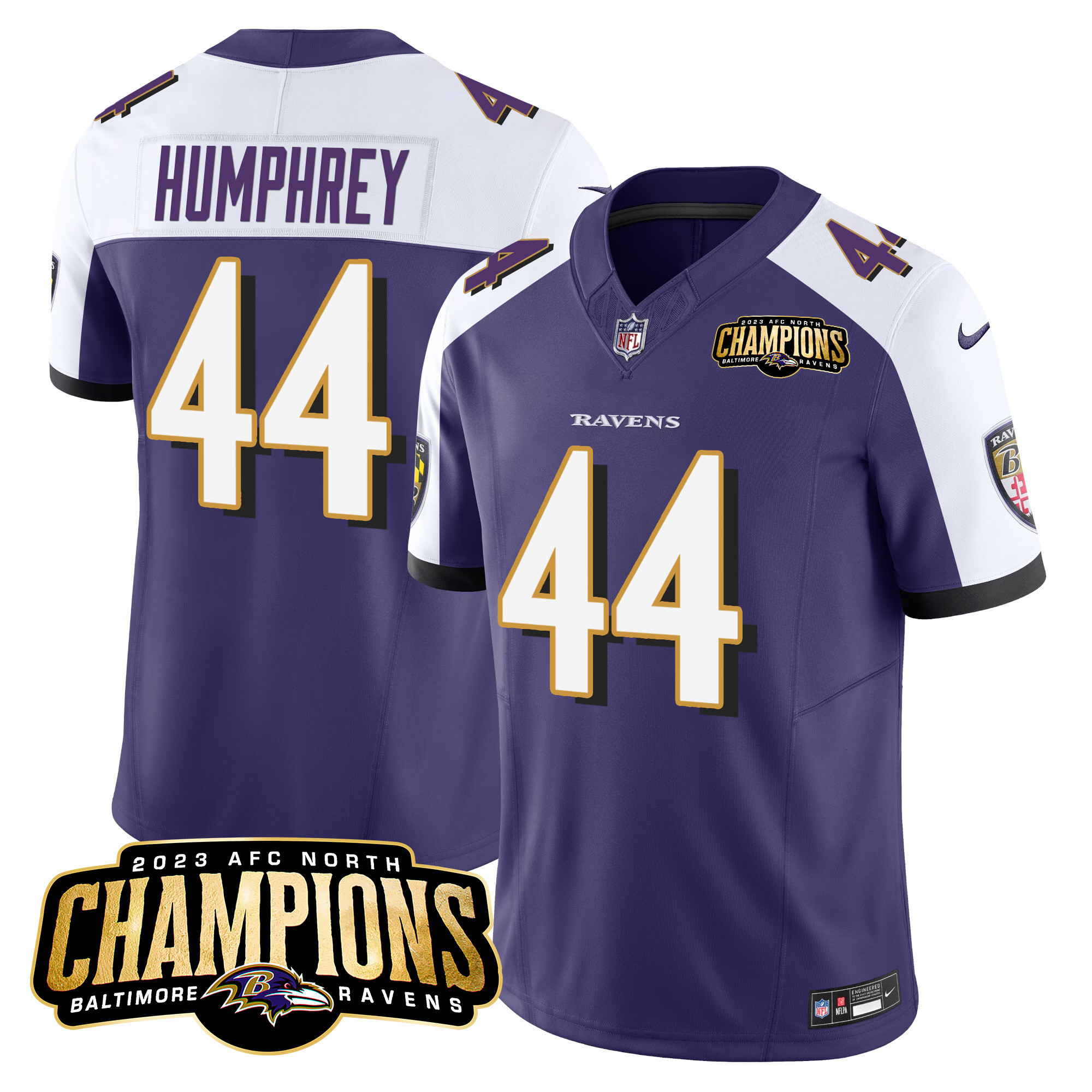 Marlon Humphrey Men's Baltimore Ravens 2023 Afc North Champions Patch Vapor Limited Purple Alternate Jersey All Stitched