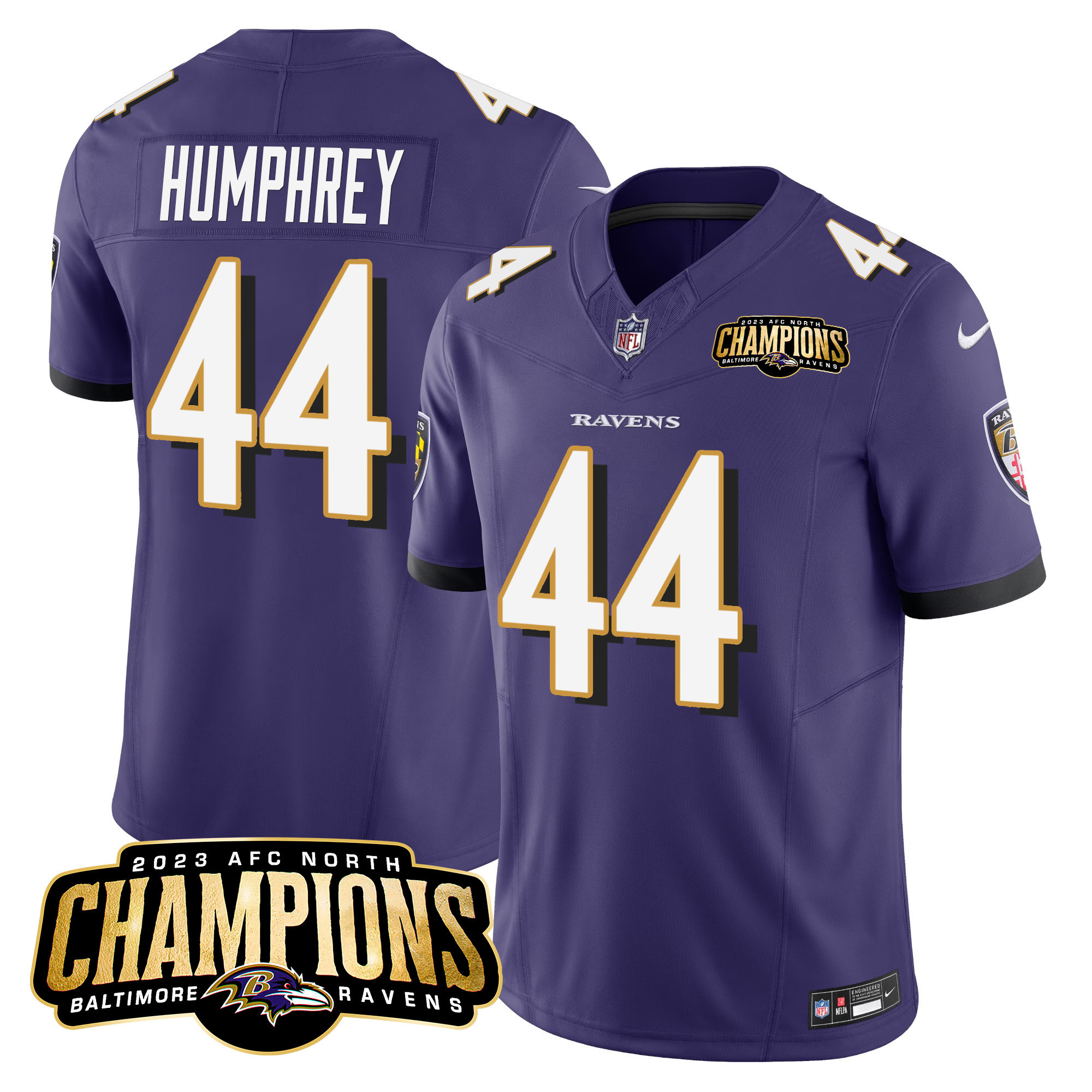 Marlon Humphrey Men's Baltimore Ravens 2023 Afc North Champions Patch Vapor Limited Purple Jersey All Stitched