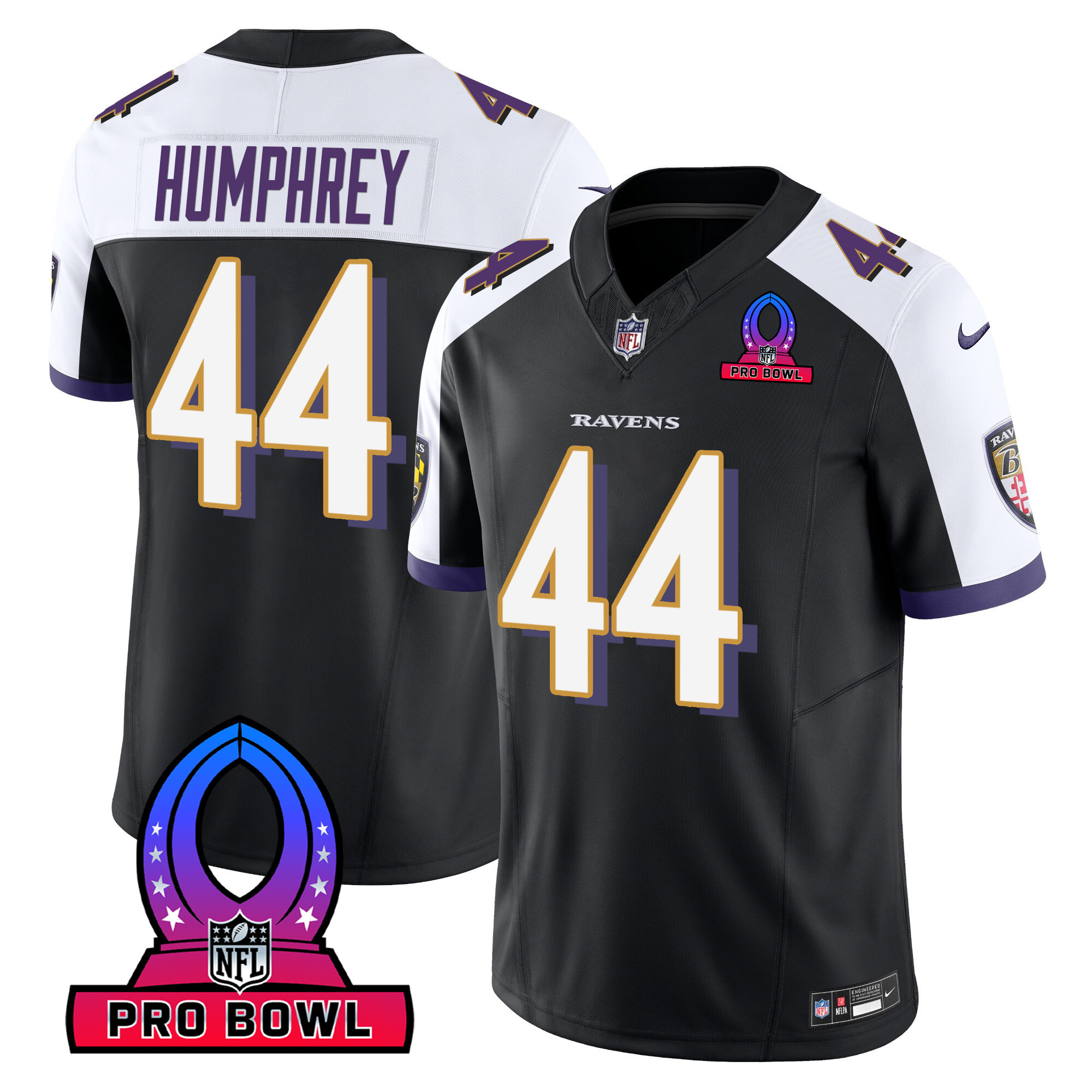Marlon Humphrey Men's Baltimore Ravens 2024 Pro Bowl Patch Vapor Black Alternate Jersey All Stitched