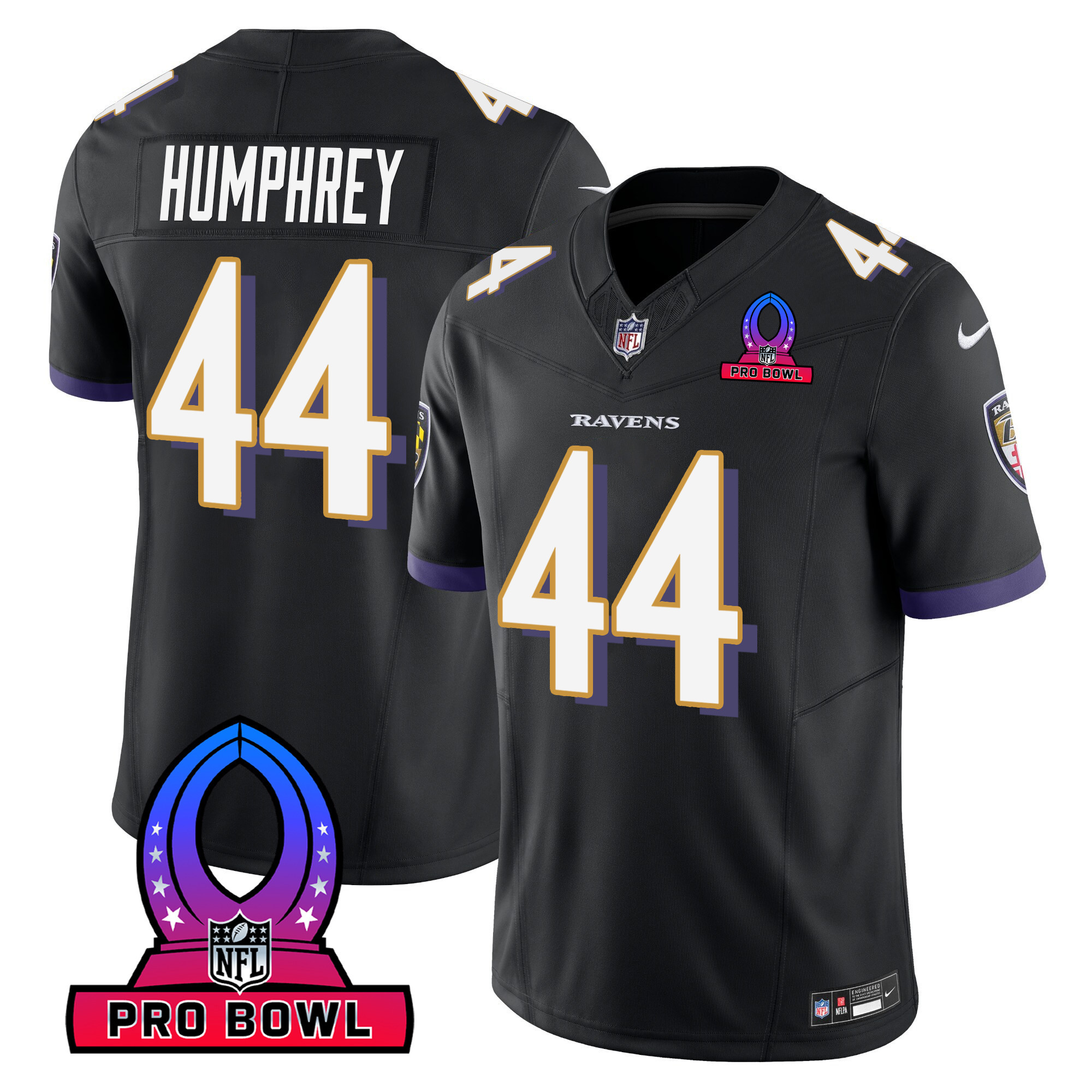 Marlon Humphrey Men's Baltimore Ravens 2024 Pro Bowl Patch Vapor Black Jersey All Stitched