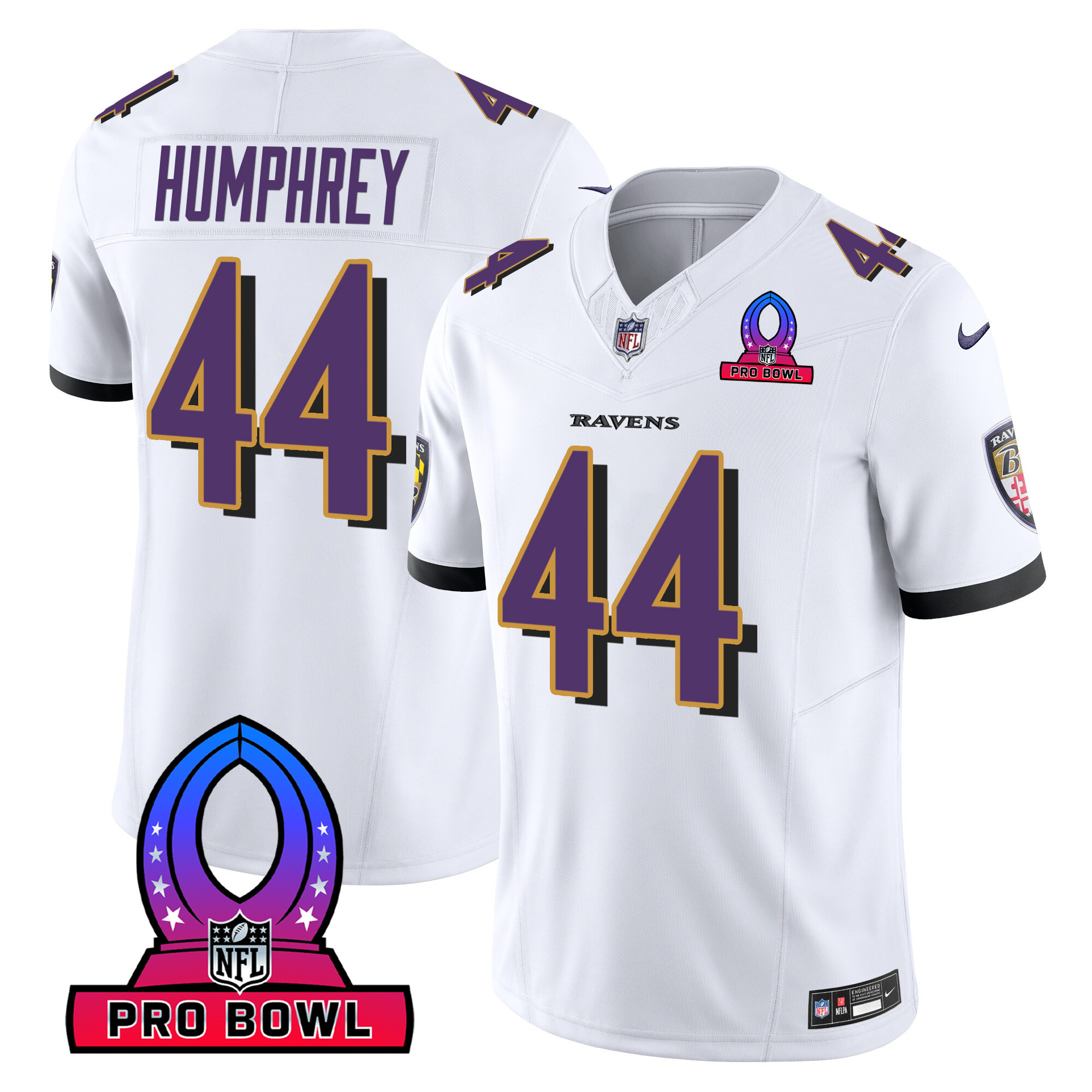 Marlon Humphrey Men's Baltimore Ravens 2024 Pro Bowl Patch Vapor White Jersey All Stitched
