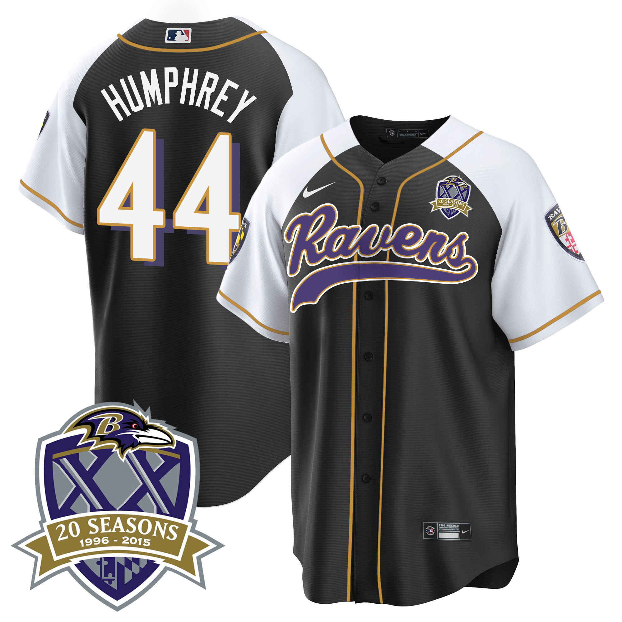 Marlon Humphrey Men's Baltimore Ravens 20Th Season Patch Baseball Black Alternate Jersey All Stitched