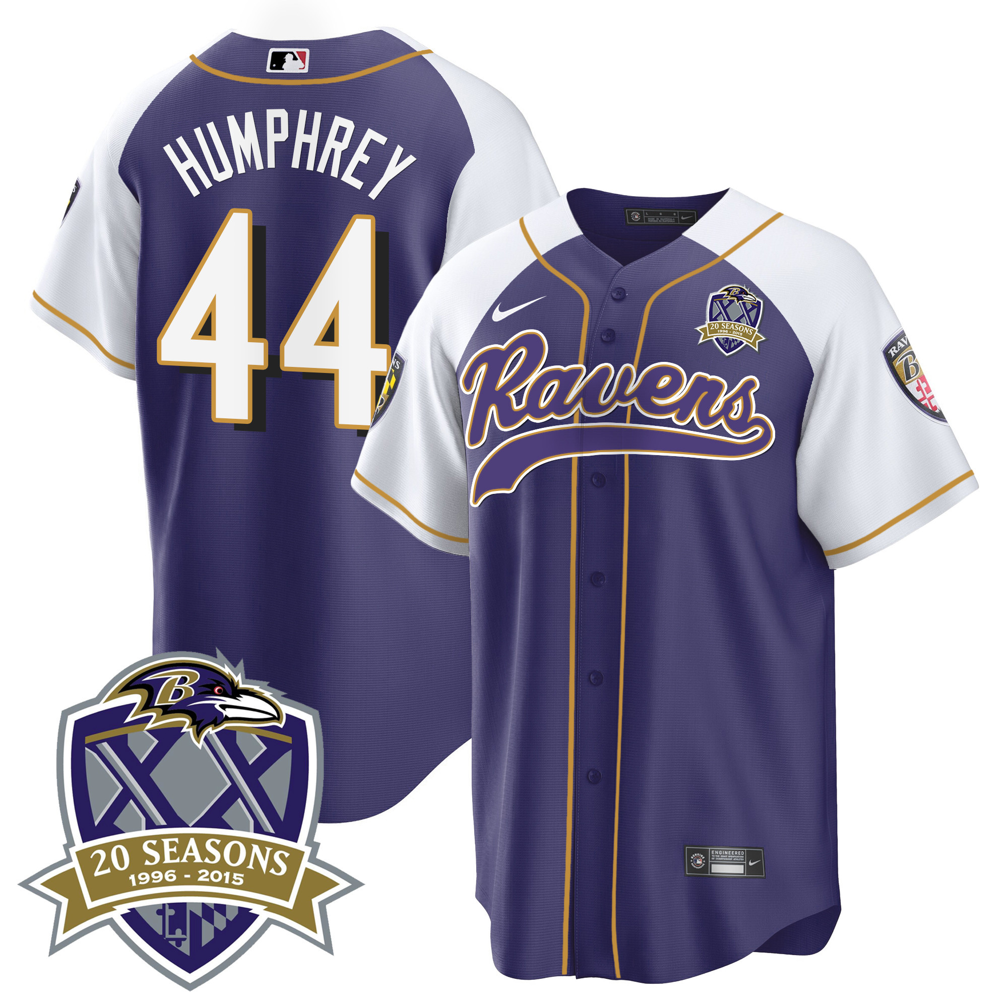 Marlon Humphrey Men's Baltimore Ravens 20Th Season Patch Baseball Purple Alternate Jersey All Stitched