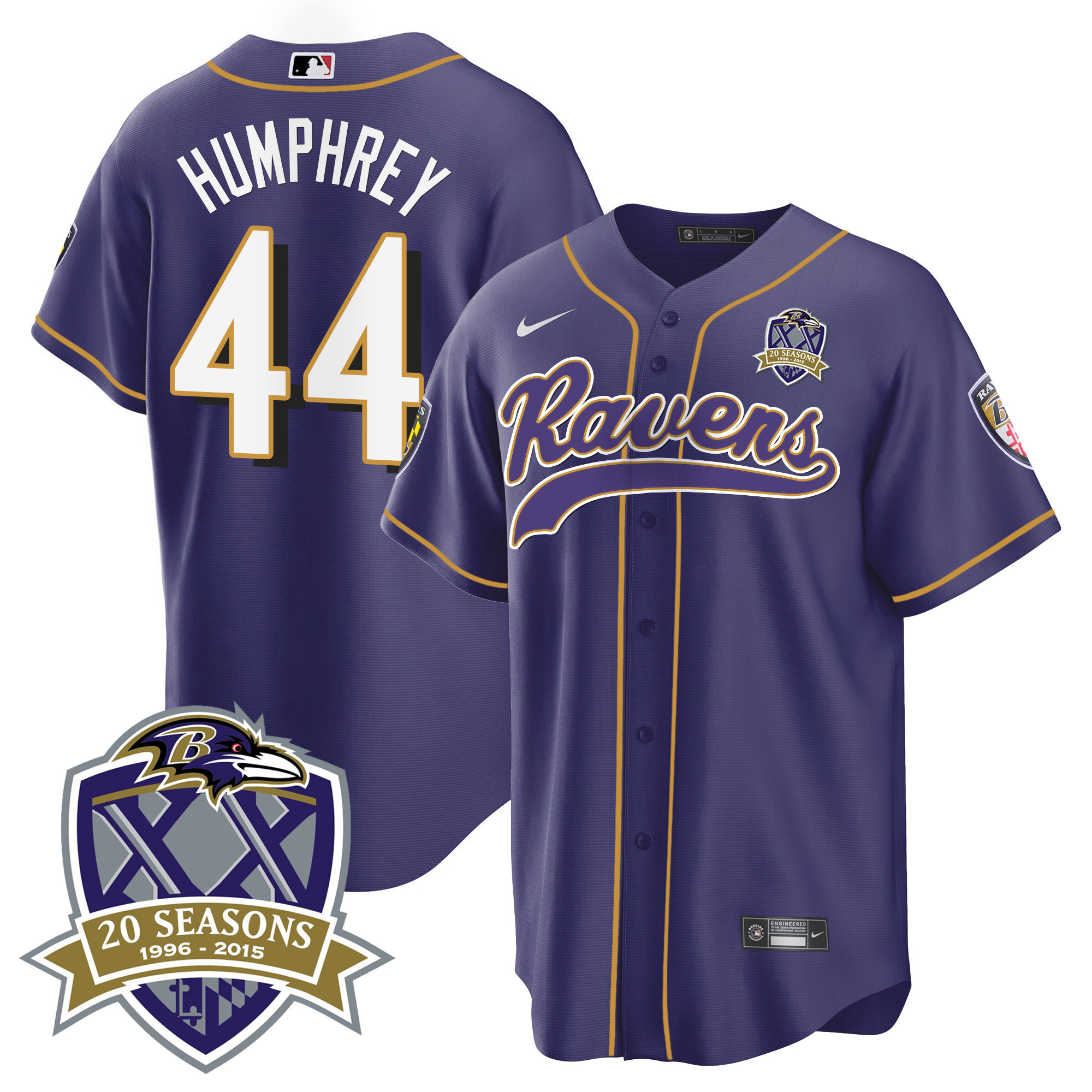 Marlon Humphrey Men's Baltimore Ravens 20Th Season Patch Baseball Purple Jersey All Stitched