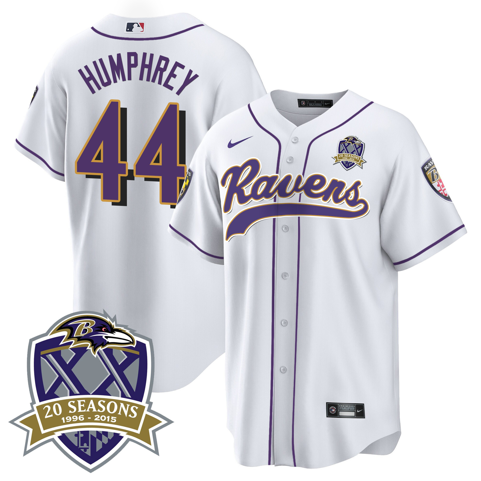 Marlon Humphrey Men's Baltimore Ravens 20Th Season Patch Baseball White Jersey All Stitched