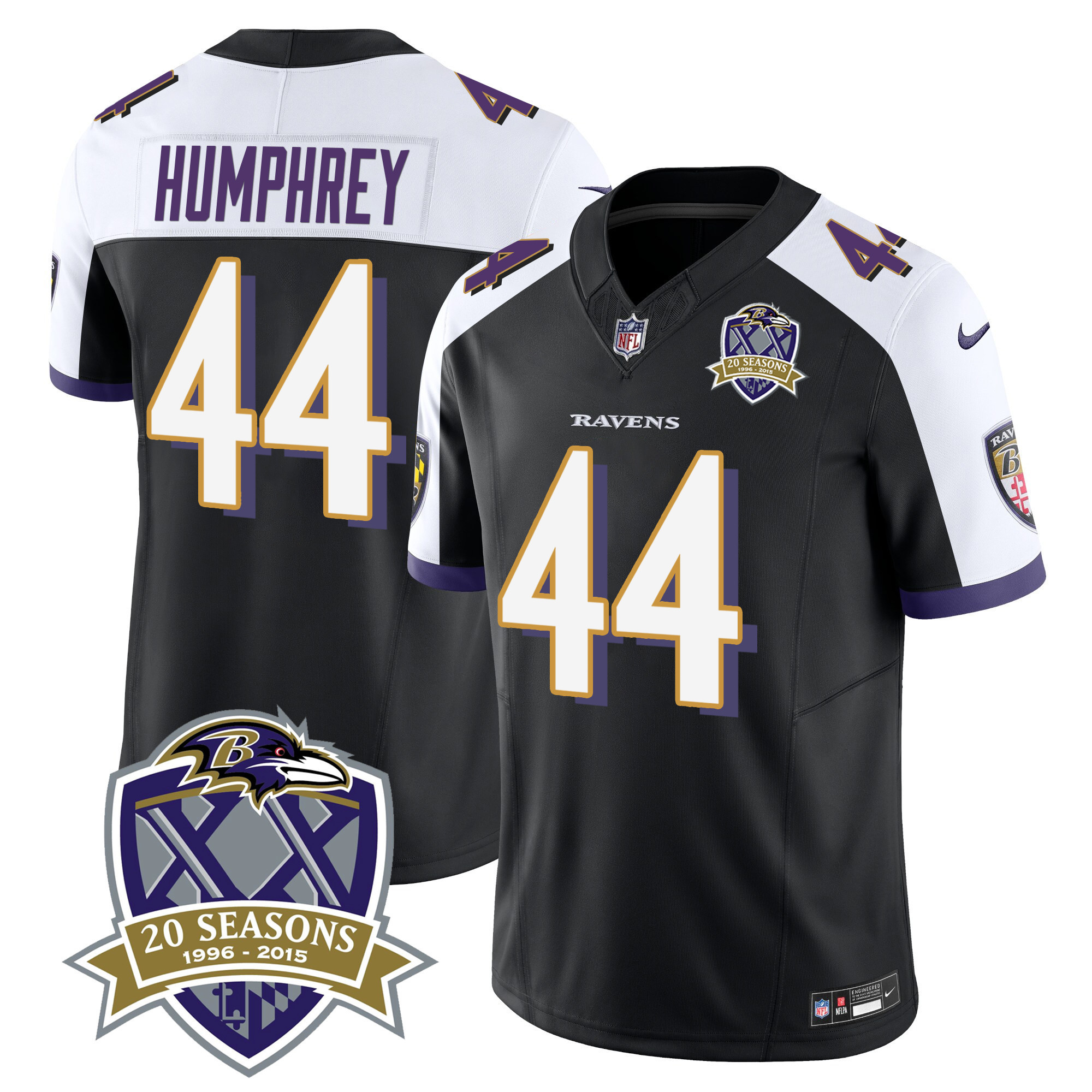 Marlon Humphrey Men's Baltimore Ravens 20Th Season Patch Vapor Limited Black Alternate Jersey All Stitched