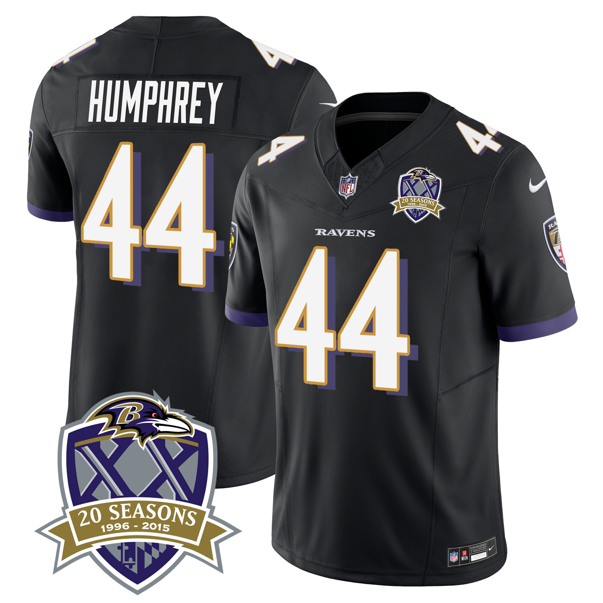 Marlon Humphrey Men's Baltimore Ravens 20Th Season Patch Vapor Limited Black Jersey All Stitched