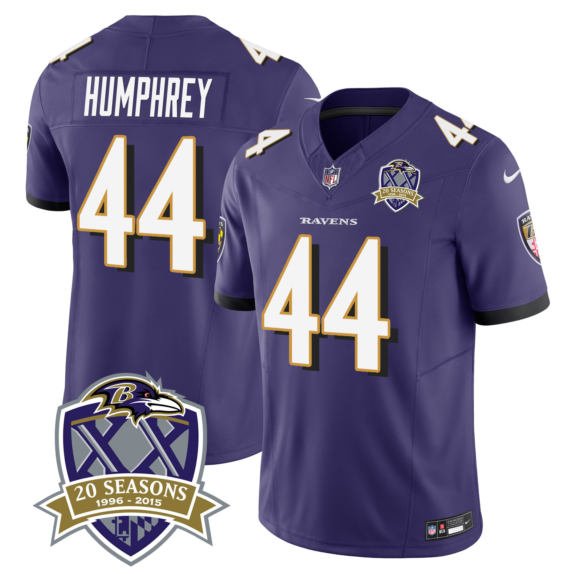 Marlon Humphrey Men's Baltimore Ravens 20Th Season Patch Vapor Limited Purple Jersey All Stitched