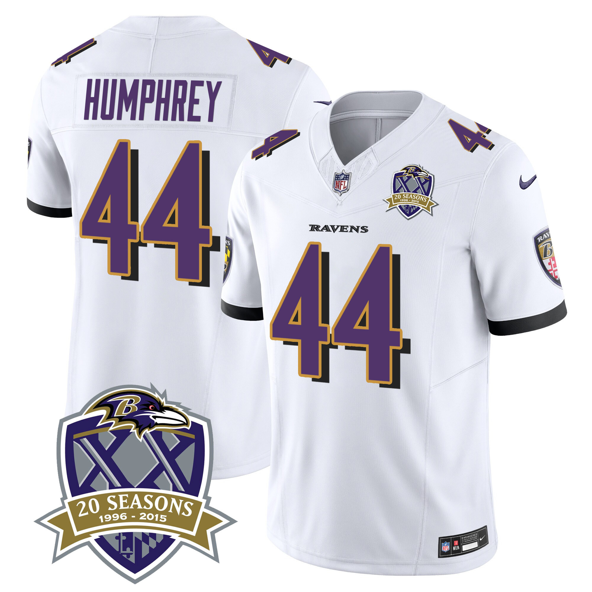 Marlon Humphrey Men's Baltimore Ravens 20Th Season Patch Vapor Limited White Jersey All Stitched