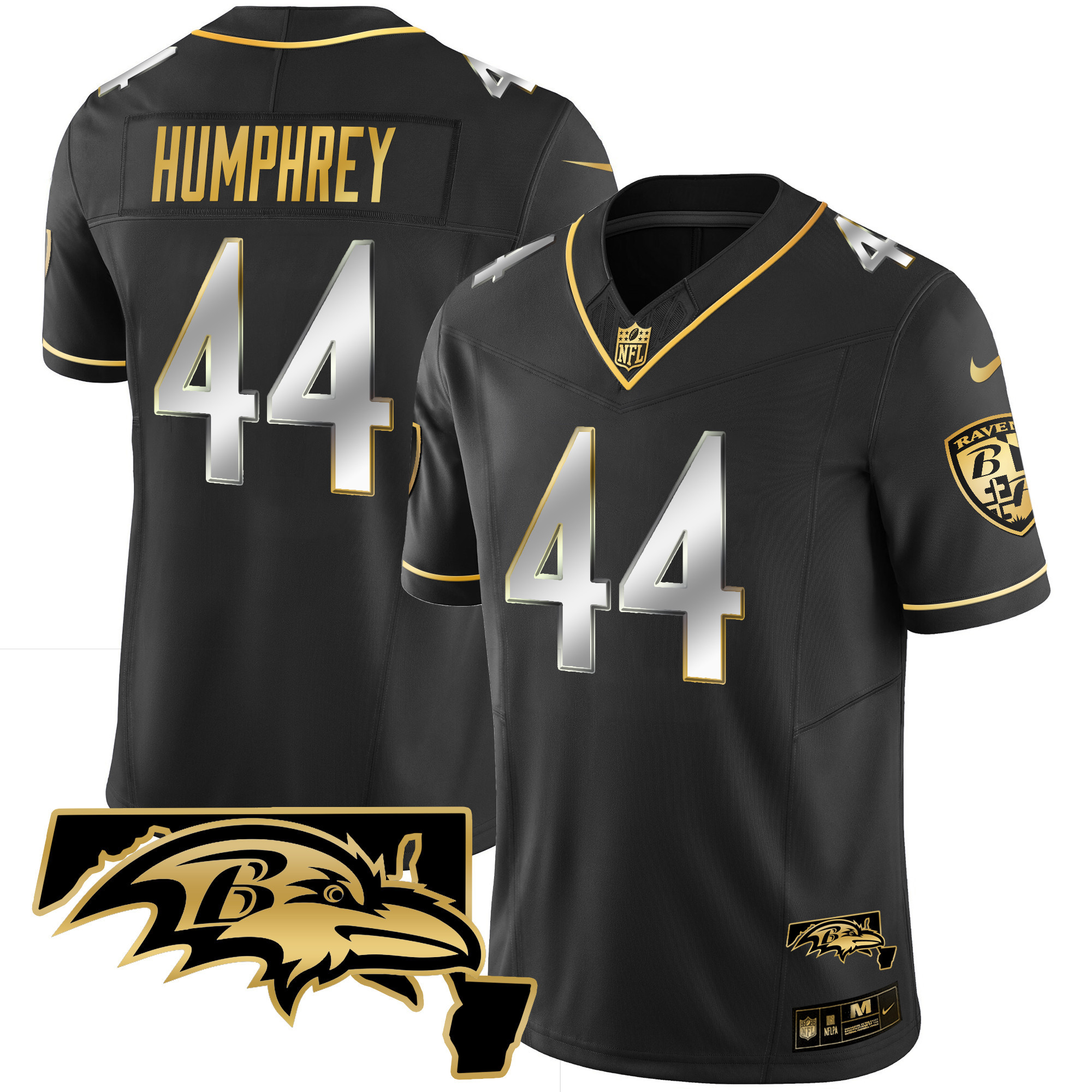 Marlon Humphrey Men's Baltimore Ravens Maryland Patch Vapor Gold Black Limited Jersey All Stitched