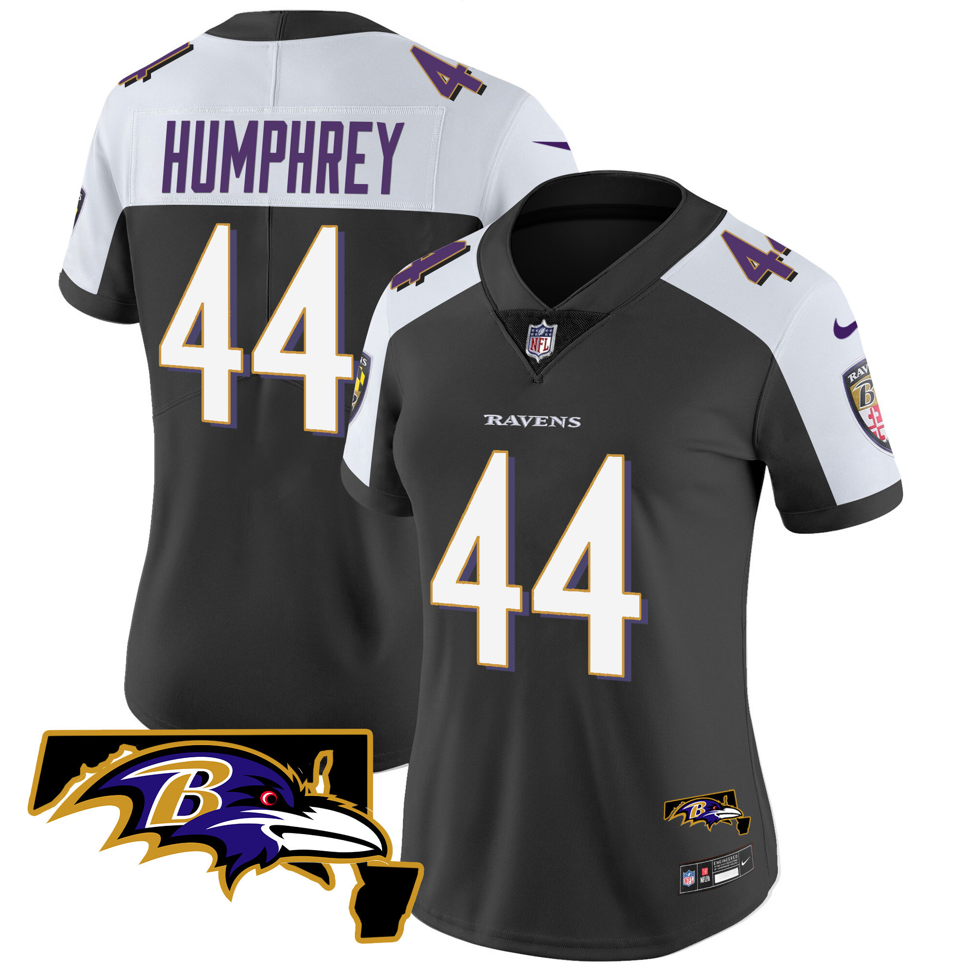 Marlon Humphrey WoMen's Baltimore Ravens Maryland Patch Vapor Limited Black Alternate Jersey All Stitched