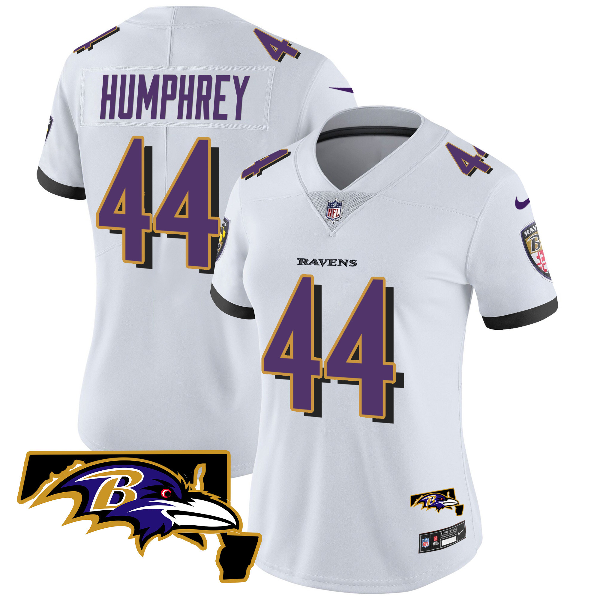 Marlon Humphrey WoMen's Baltimore Ravens Maryland Patch Vapor Limited White Jersey All Stitched