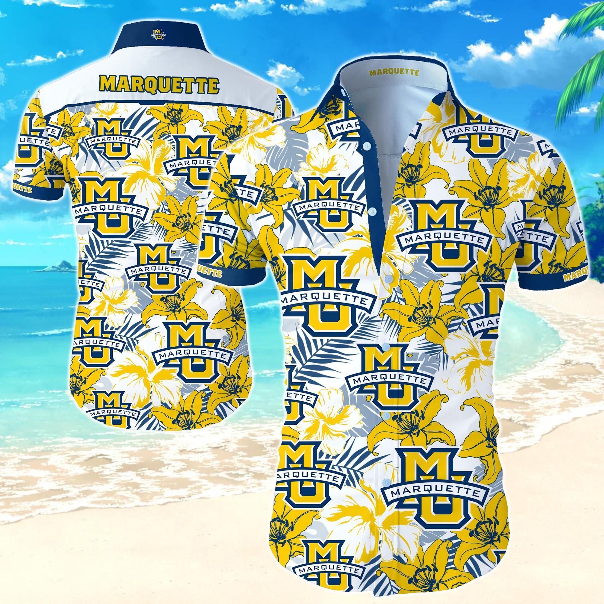 Marquette Golden Eagles Hawaiian Shirt Summer Button Up Shirt For Men Beach Wear Hawaii Shirt
