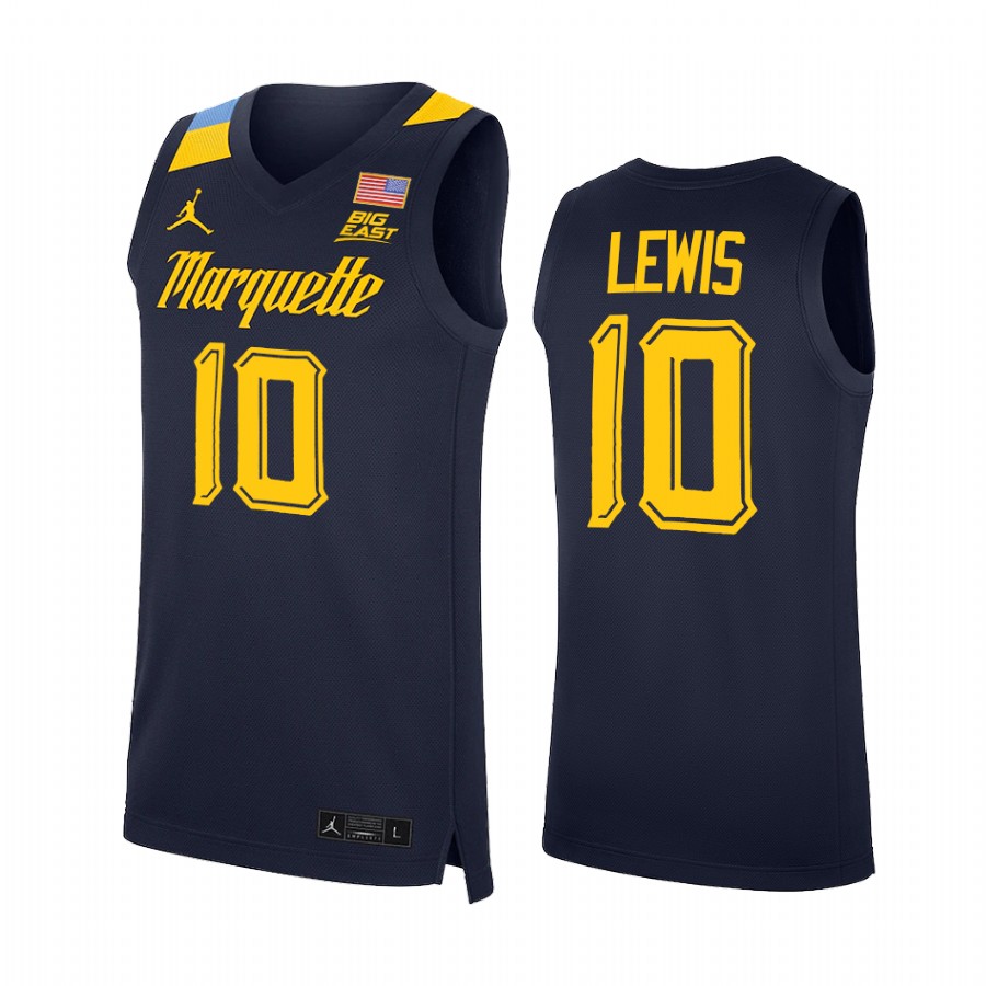 Marquette Golden Eagles Justin Lewis Jersey 2022 College Blue Uniform