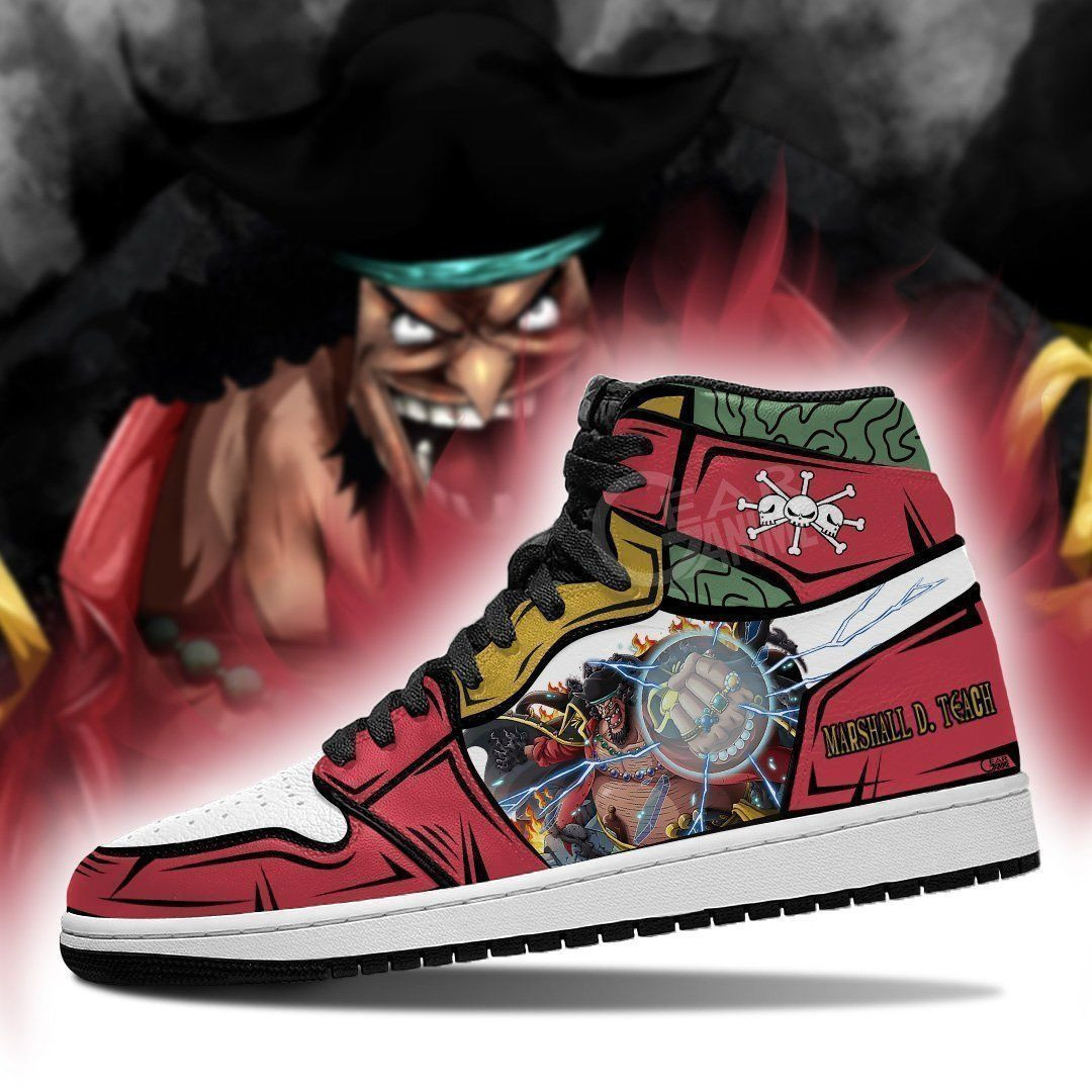 Marshall D. Teach Blackbeard Sneakers Skill One Piece Anime 2 High Top Air Jordan Sneaker, Air Jordan Hightop