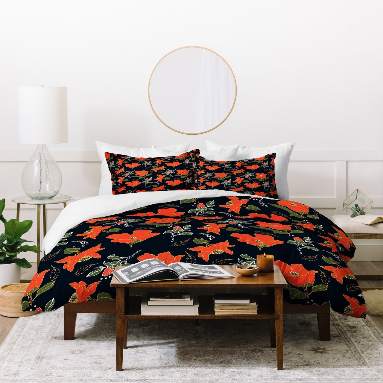 Marta Barragan Camarasa Night Red Bloom Duvet Cover Bedding Set