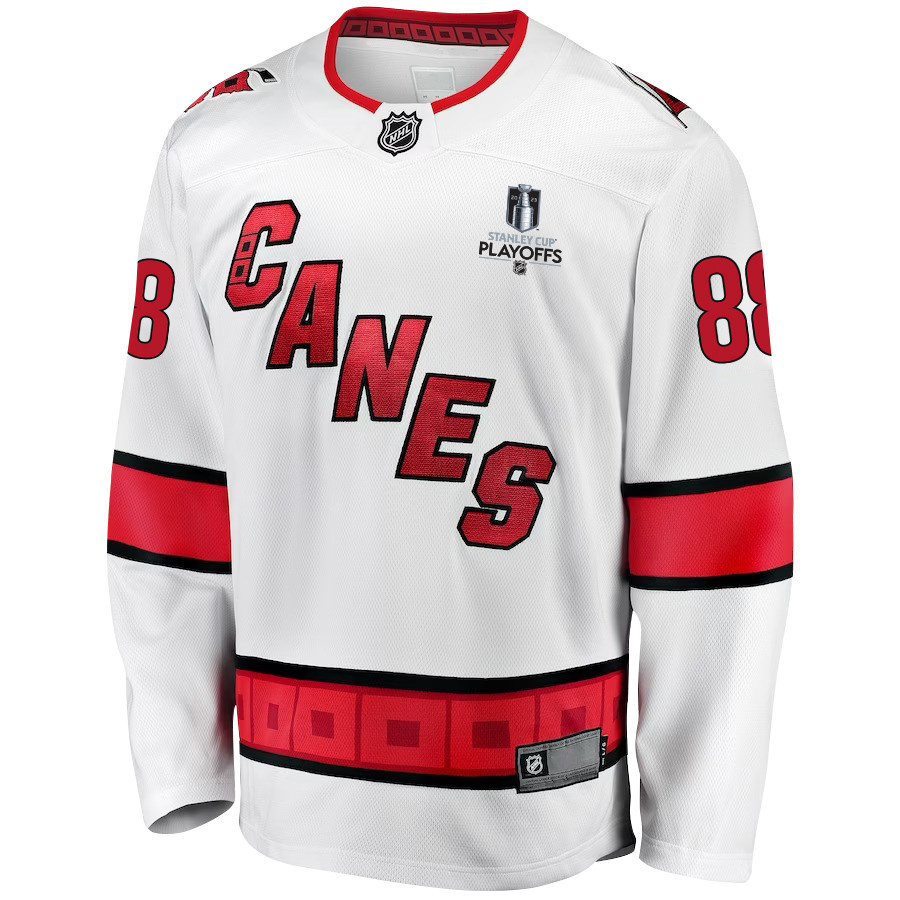 Martin Necas 88 Carolina Hurricanes Stanley Cup 2023 Playoffs Patch Away Breakaway Men Stitched Jersey – White