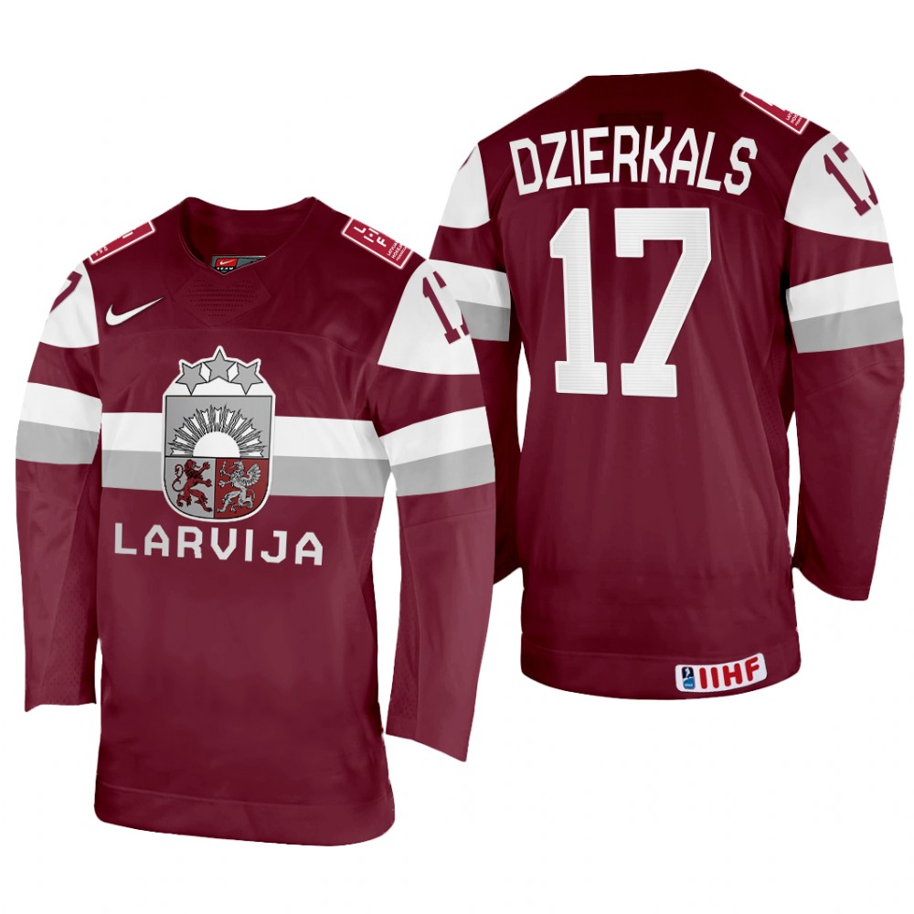 Martins Dzierkals Latvia Maroon Away Jersey 2022 IIHF World Championship