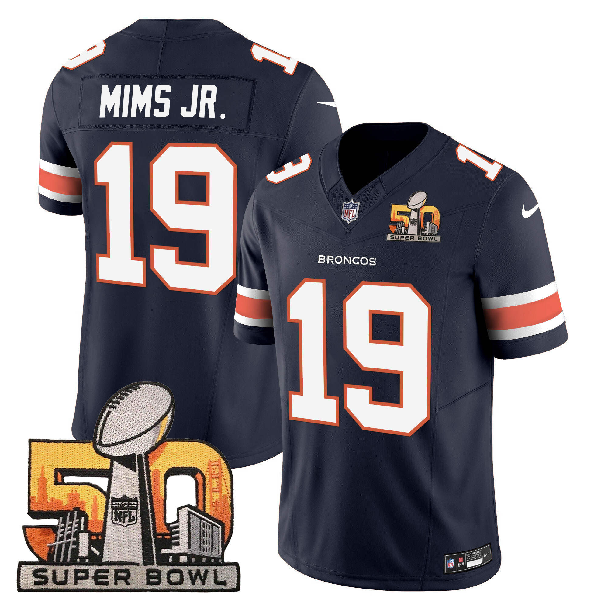 Marvin Mims Jr. Men's Denver Broncos Super Bowl 50 Patch Vapor Navy Jersey - All Stitched 