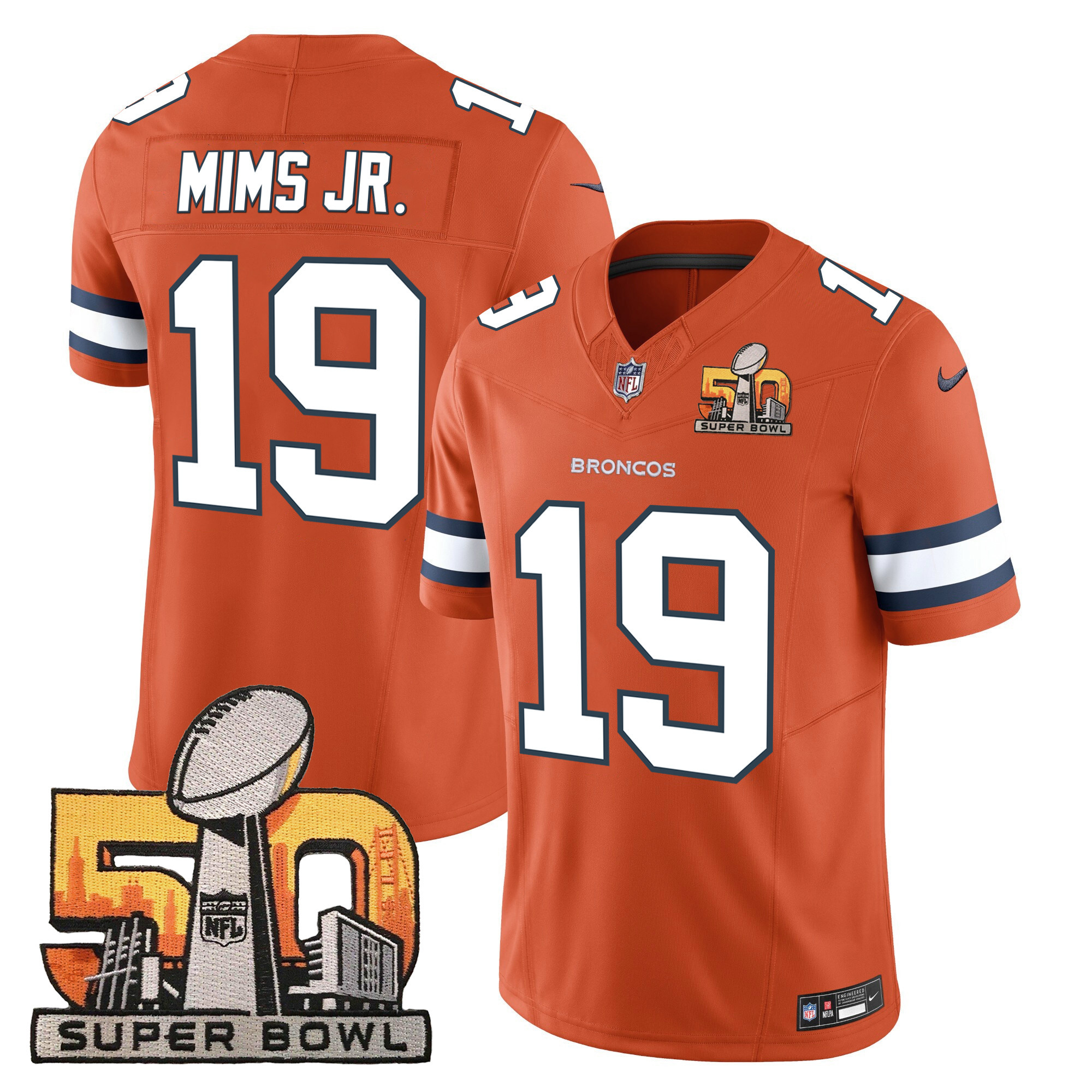 Marvin Mims Jr. Men's Denver Broncos Super Bowl 50 Patch Vapor Orange Jersey - All Stitched 
