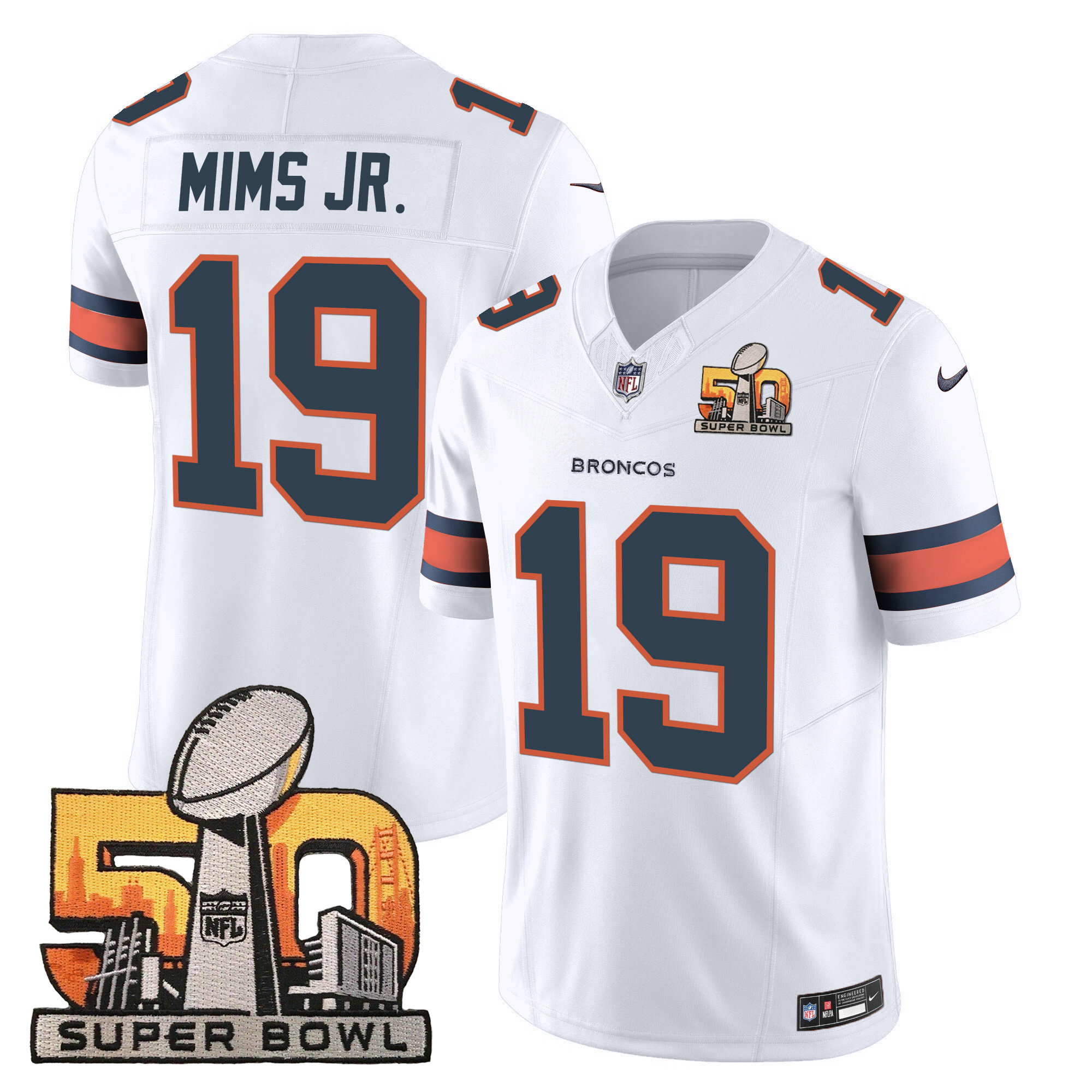Marvin Mims Jr. Men's Denver Broncos Super Bowl 50 Patch Vapor White Jersey - All Stitched 