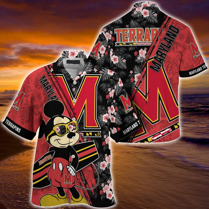 Maryland Terrapins NCAA Summer Hawaiian Shirt Mickey And Floral Pattern