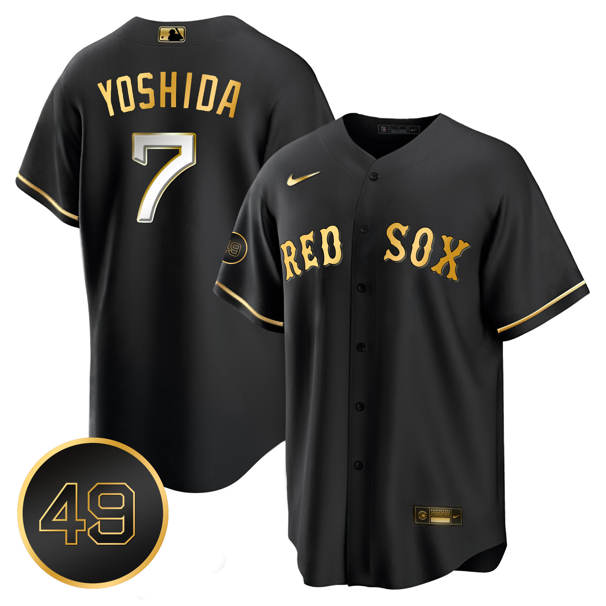 Masataka Yoshida Men's Boston Red Sox #49 Tim Wakefield Patch Cool Base Black Limited Jersey - All Stitched