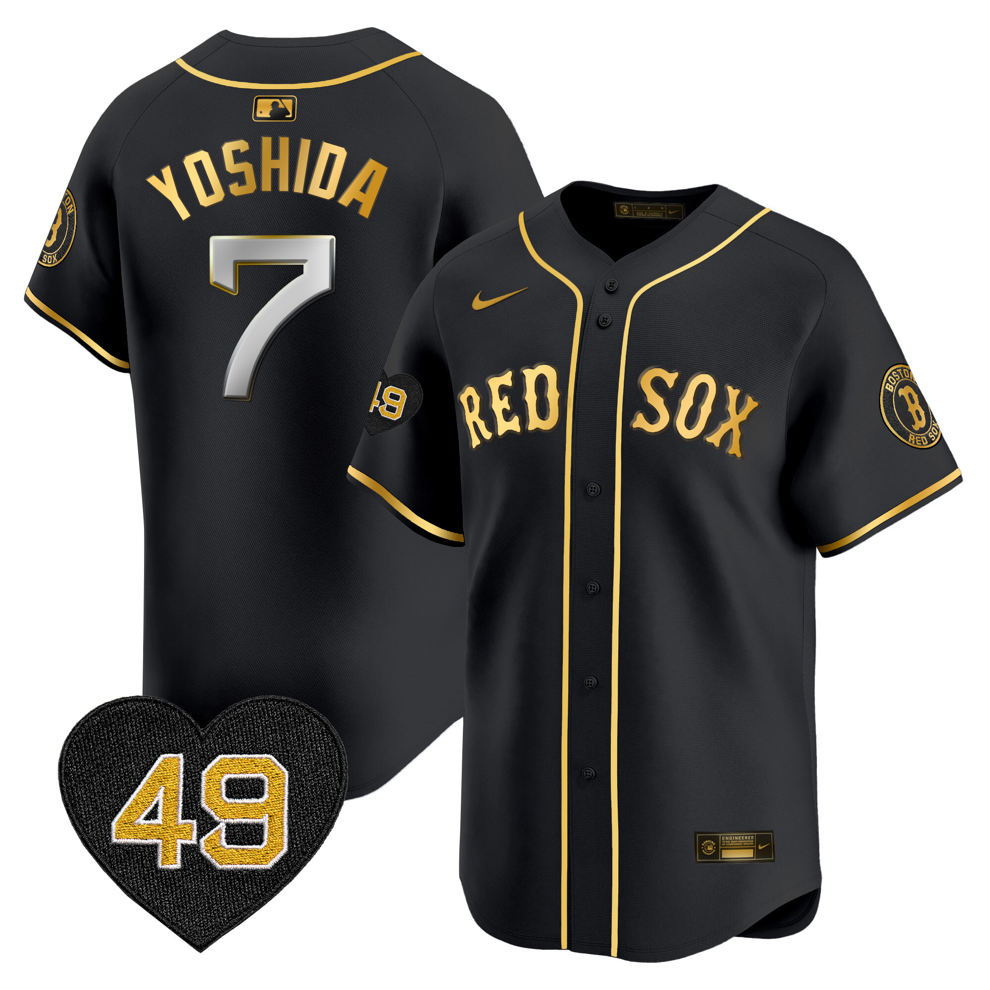 Masataka Yoshida Men's Boston Red Sox Tim Wakefield Patch Vapor Premier Limited Black Gold Jersey - All Stitched