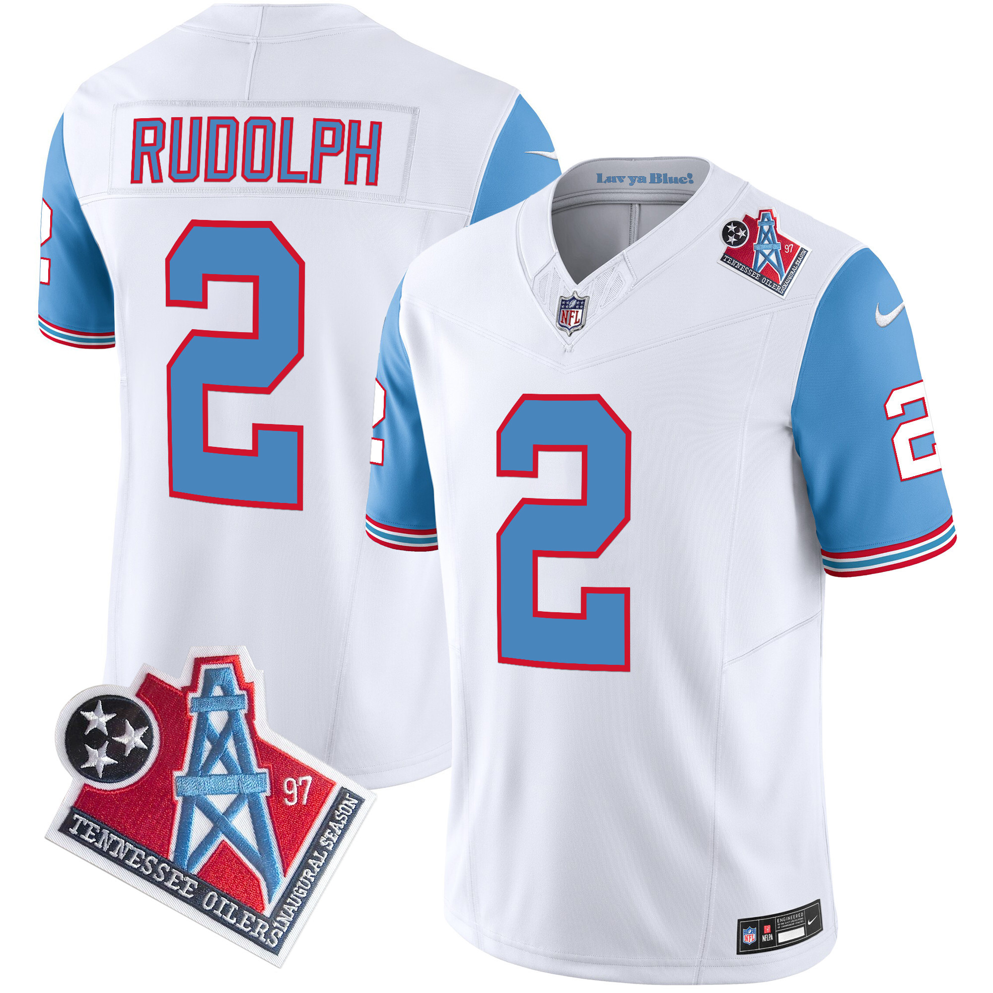 Mason Rudolph Men's Tennessee Titans 1997 Throwback Limited Vapor Blue Sleeves Jersey - All Stitched 