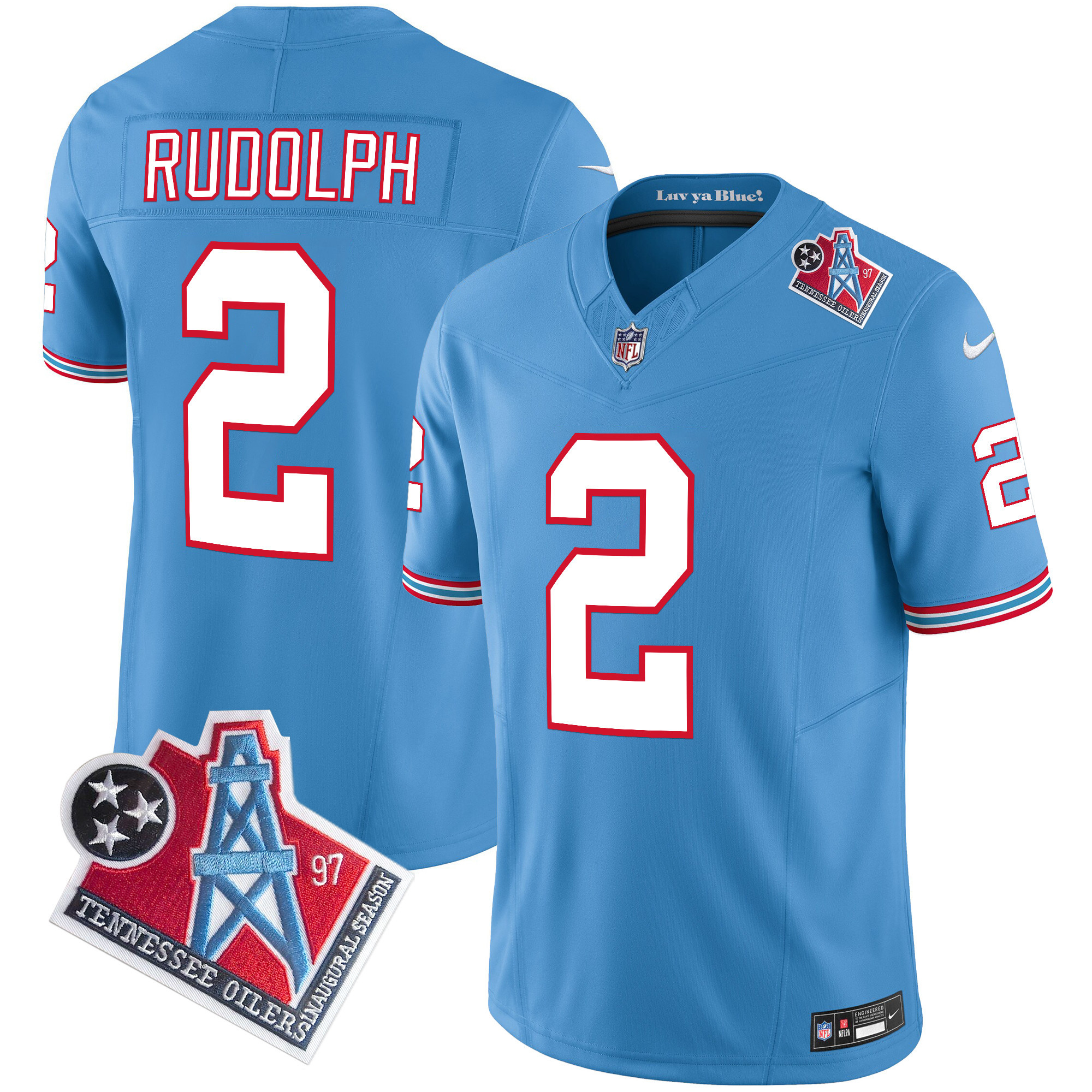 Mason Rudolph Men's Tennessee Titans 1997 Throwback Limited Vapor Light Blue Jersey - All Stitched 
