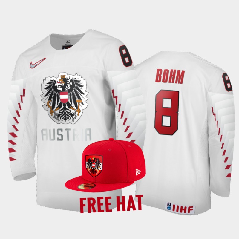 Mathias Bohm Austria White Free Hat Jersey 2022 IIHF World Junior Championship