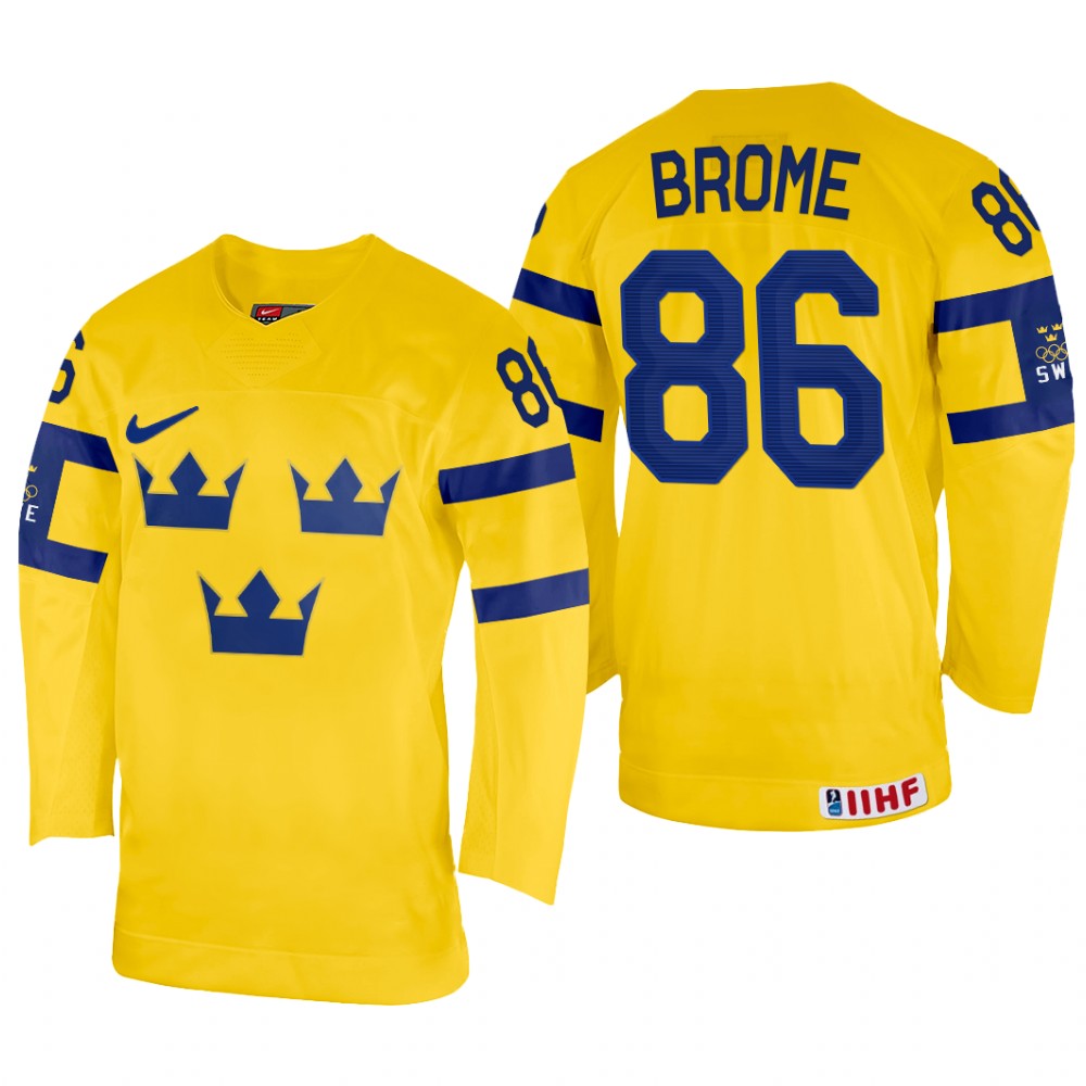 Mathias Brome Sweden Yellow Home Jersey 2022 IIHF World Championship