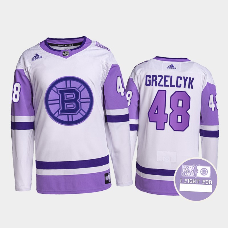 Matt Grzelcyk #48 Boston Bruins Fights Cancer White Purple Primegreen Jersey