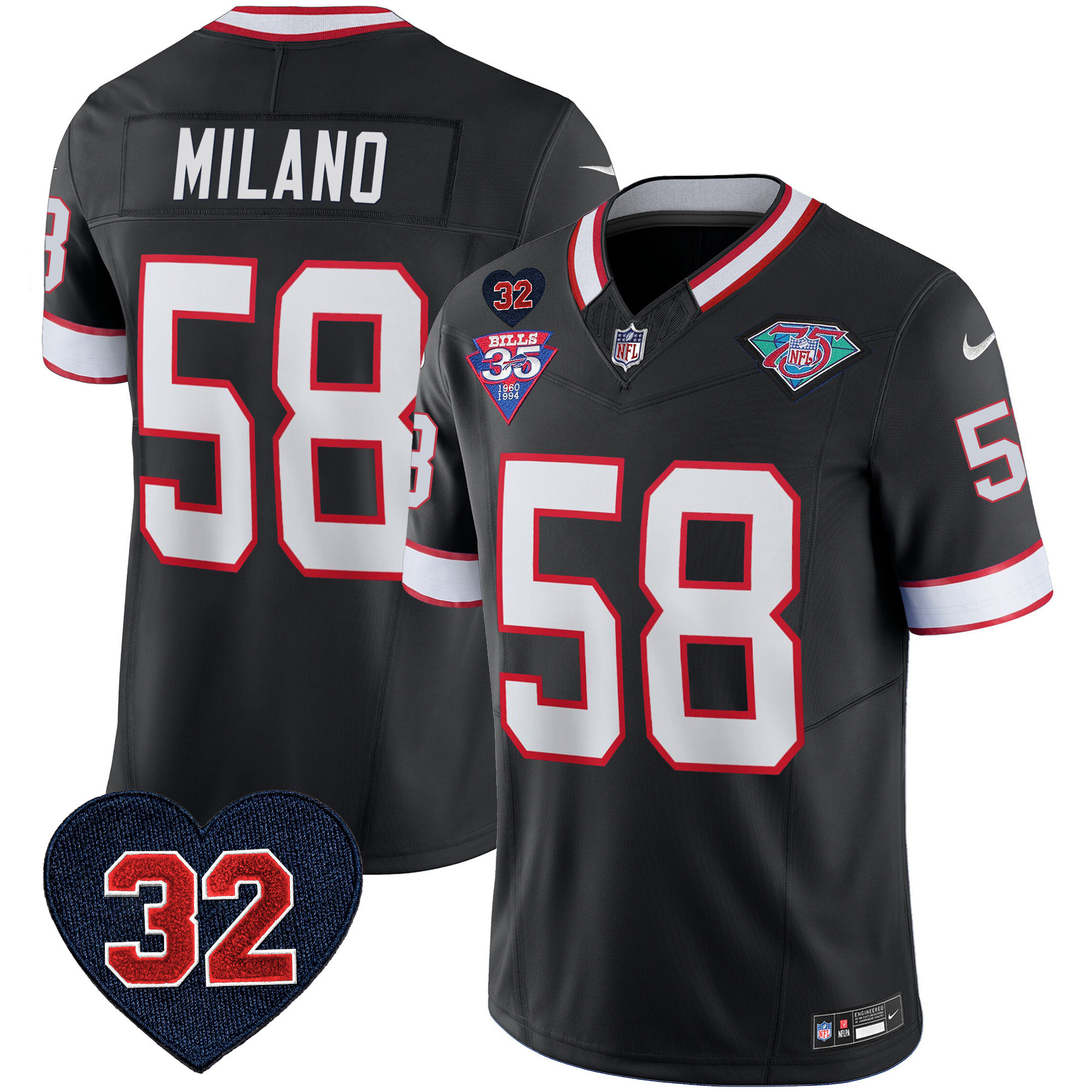 Matt Milano Men's Buffalo Bills 1994 Throwback O.J. Simpson Patch Vapor Limited Black Jersey - All Stitched 